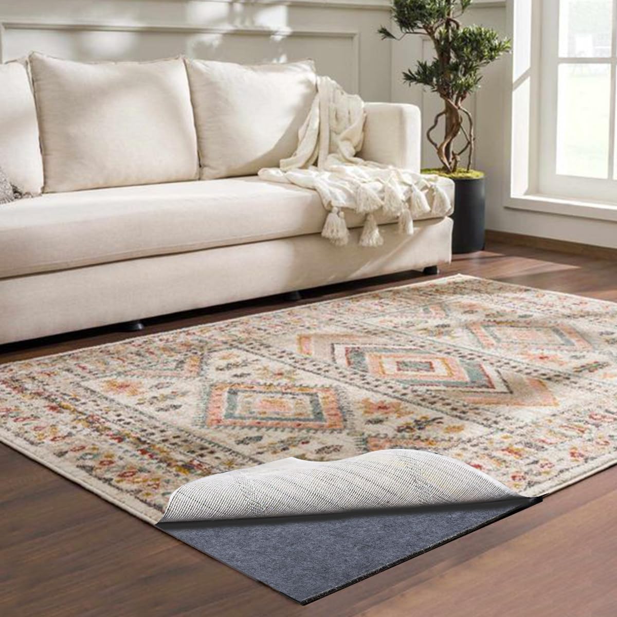 Felt Rug Pad - 1/2 4x6 Foot Extra Large Area Liner for All Floors and Trims, Thick Pad for Hardwood Floors Under Rugs, Keeps Rugs Softly and Securely in Place