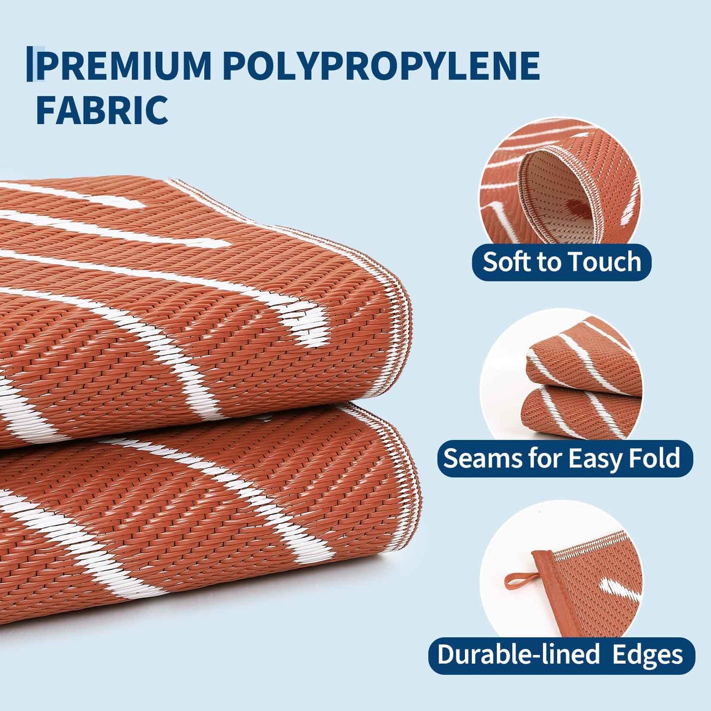Garvee 5x8 Striped Outdoor Waterproof Rug - Reversible Modern Striped Plastic Straw Patio Mat, Portable RV Camping Rug for Picnic, Beach, Balcony, Deck - UV Protected & Easy to Clean, Orange&White.