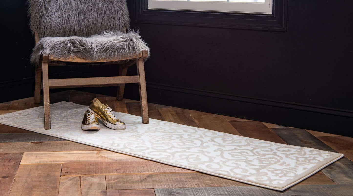 Unique Loom Rushmore Collection Area Rug - Johnson (2' x 7' 3" Runner, Snow White/ Beige)