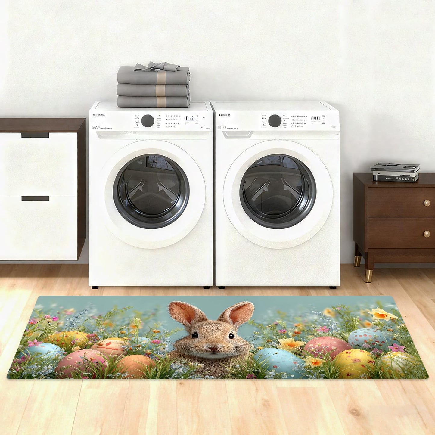 LEIWEIHOPE Runner Rug 20x47 inch, Non-Slip Waterproof Laundry Room Rug,Spring Summer Holiday Kitchen Runner with Festive Designs,Indoor Decorative Mat for Home (Rabbit, 20x47 inch)