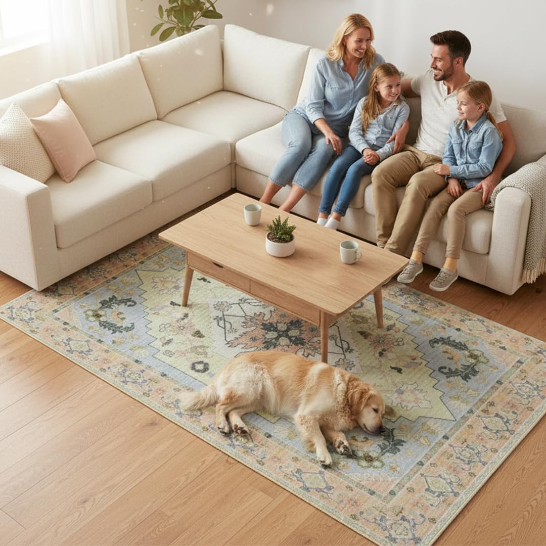 Muddy Mat® Muddy Carpet® Sorrento 3ft x 5ft Washable Area Rugs for Living Room, Bedroom & Dining Room – Modern Soft Low Pile Non Slip Carpet – Pet Friendly Waterproof Foldable Rugs for Home