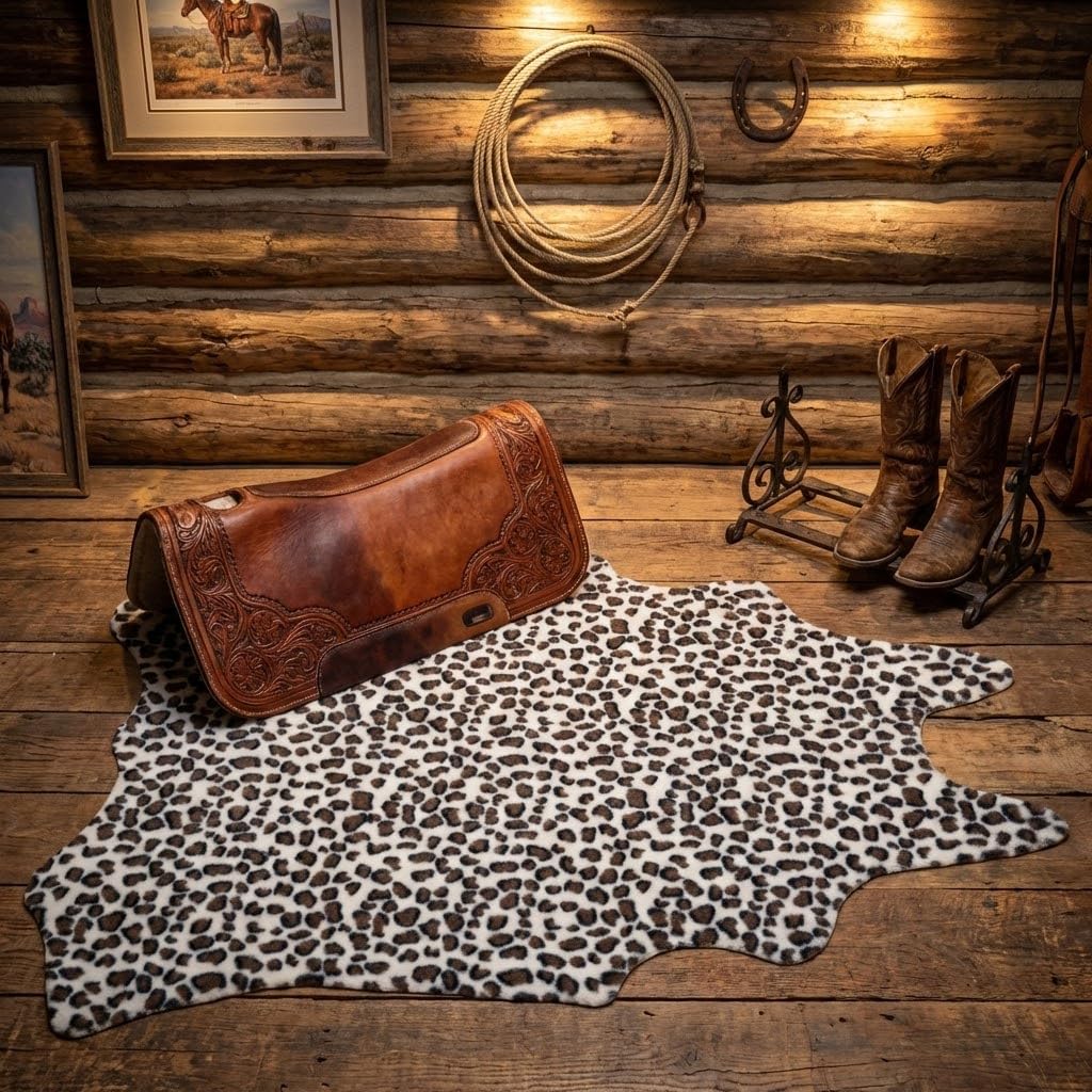 MustMat Faux Leopard Rug - Cheetah Print Rug,Area Rugs Western Decor (White/Brown, 2'7" x 3'11")