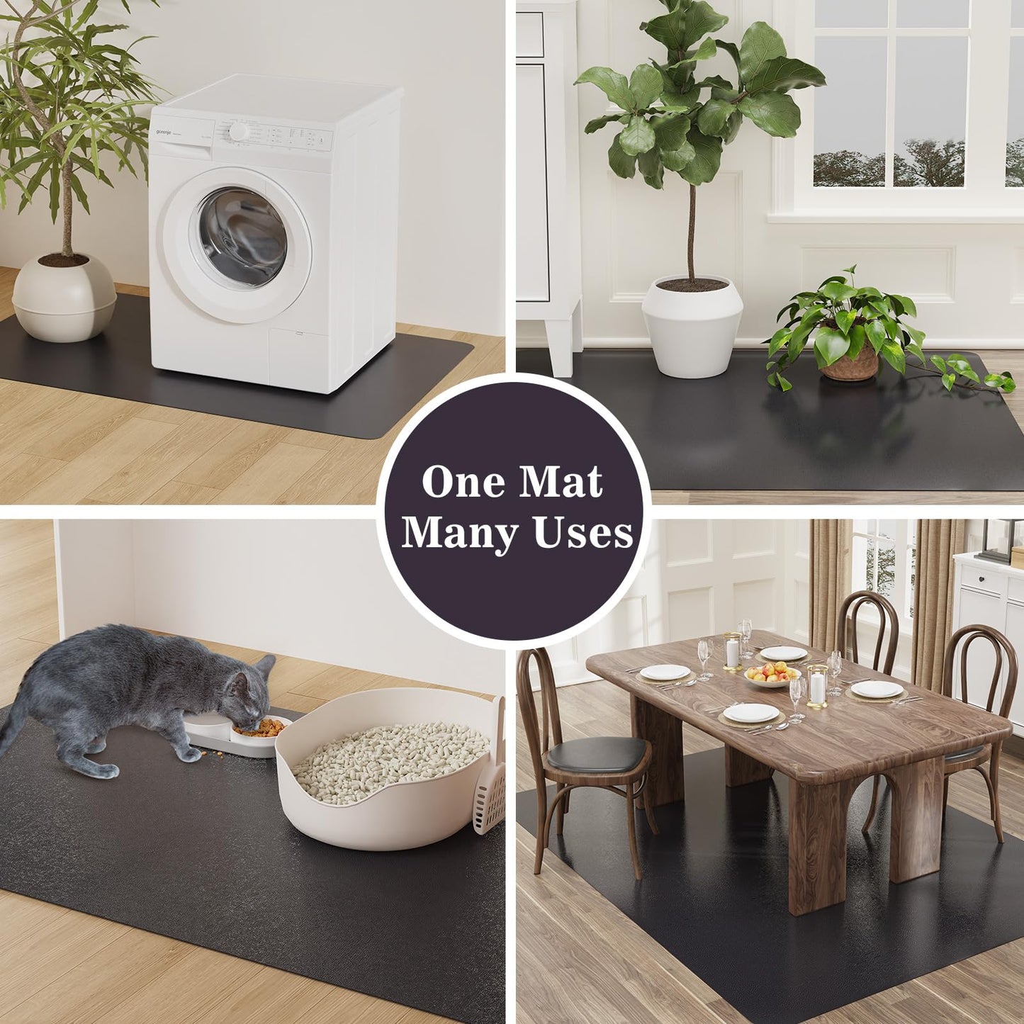 BelleCosy 5'×7' Black Floor Mat for Under Dining Room Table, No Scratch Durable Plastic Area Rug for Kitchen, Waterproof Easy Flat Floor Protector for High Traffic Area