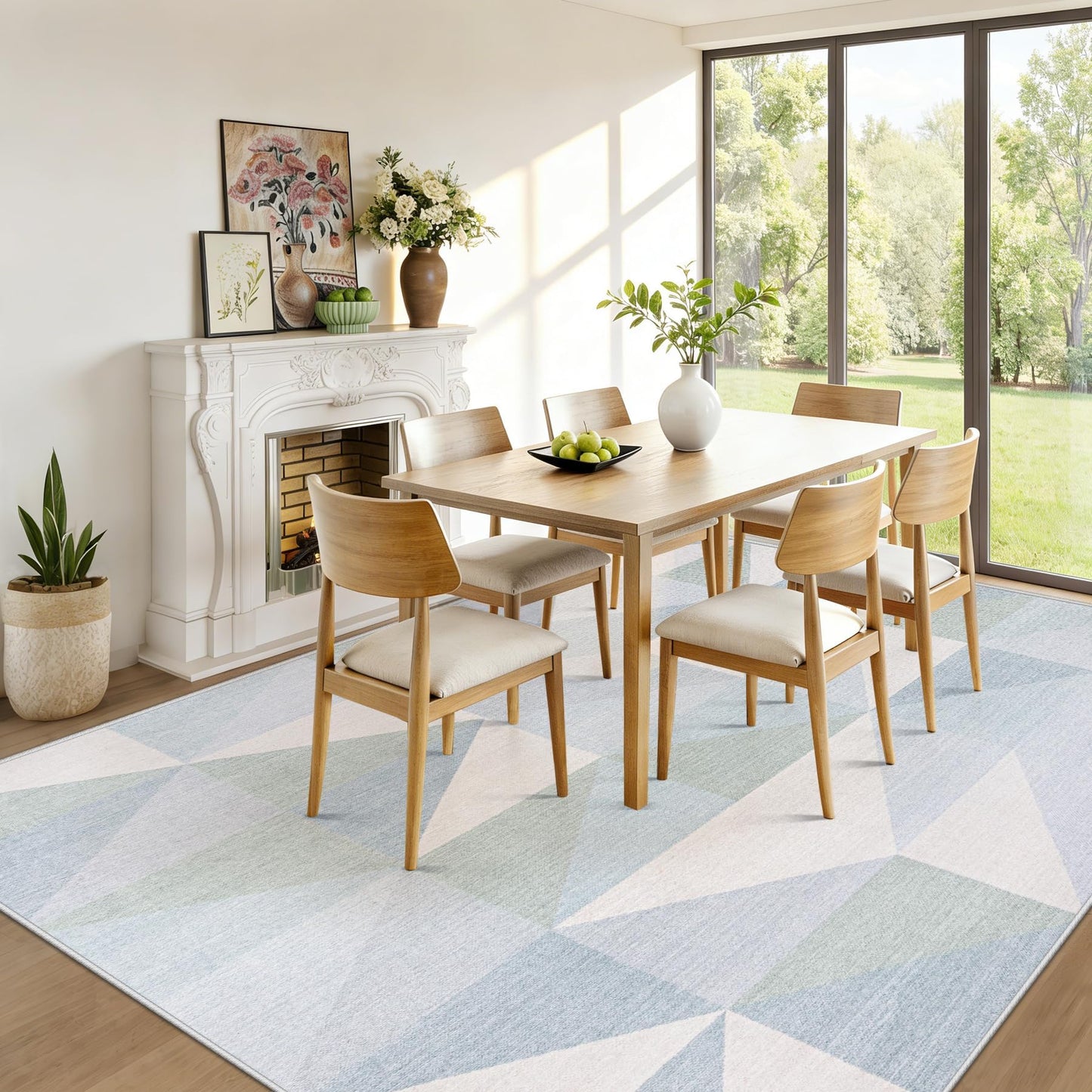 Washable Rug 8x10 Area Rugs: Modern Geometric Area Rug for Living Room Non-Slip Neutral Soft Carpet Low Pile Stain Resistant Indoor Rugs for Bedroom Nursery Dining Room Office (Light Blue, 8'X10')