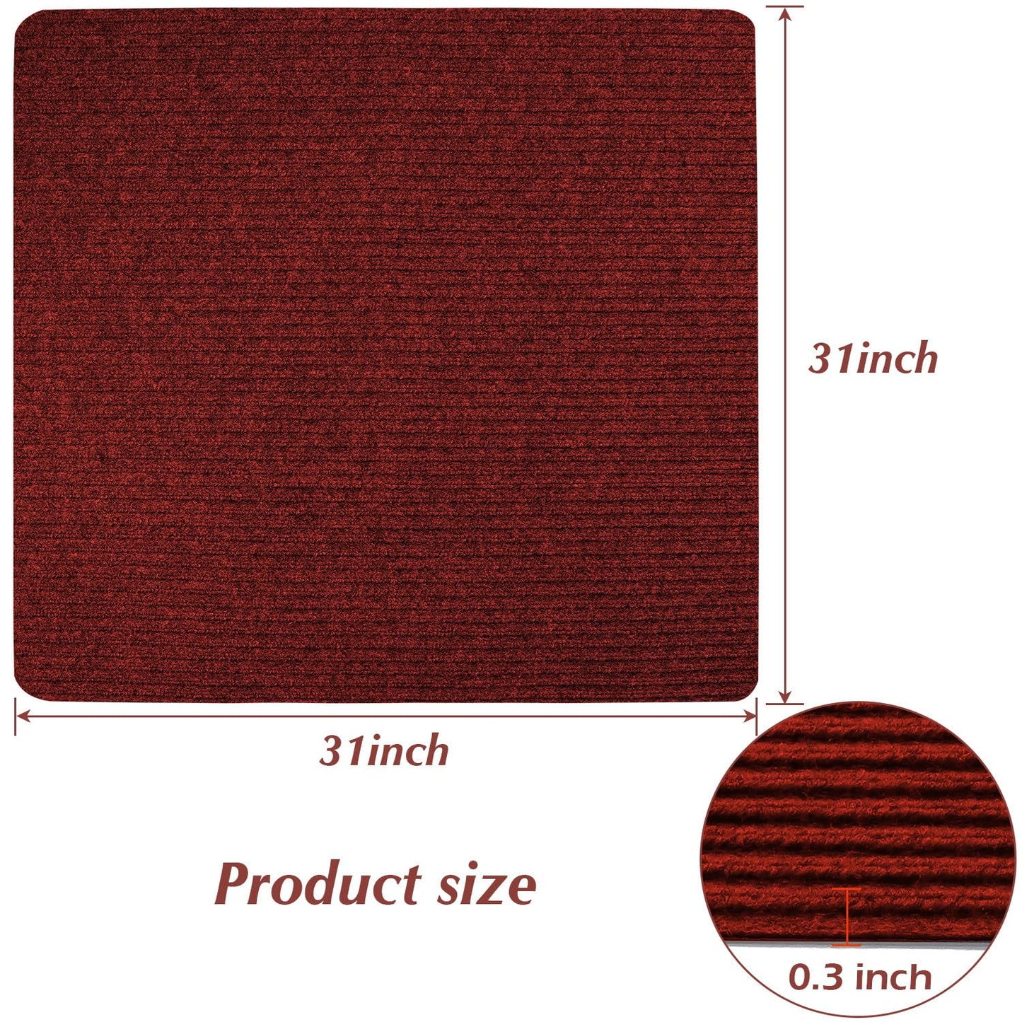 Antdle Non-Slip Carpet Stair Tread Mat 31" x 31" Landing Rug Matching Mat Safety Rug Slip Resistant Dark Red