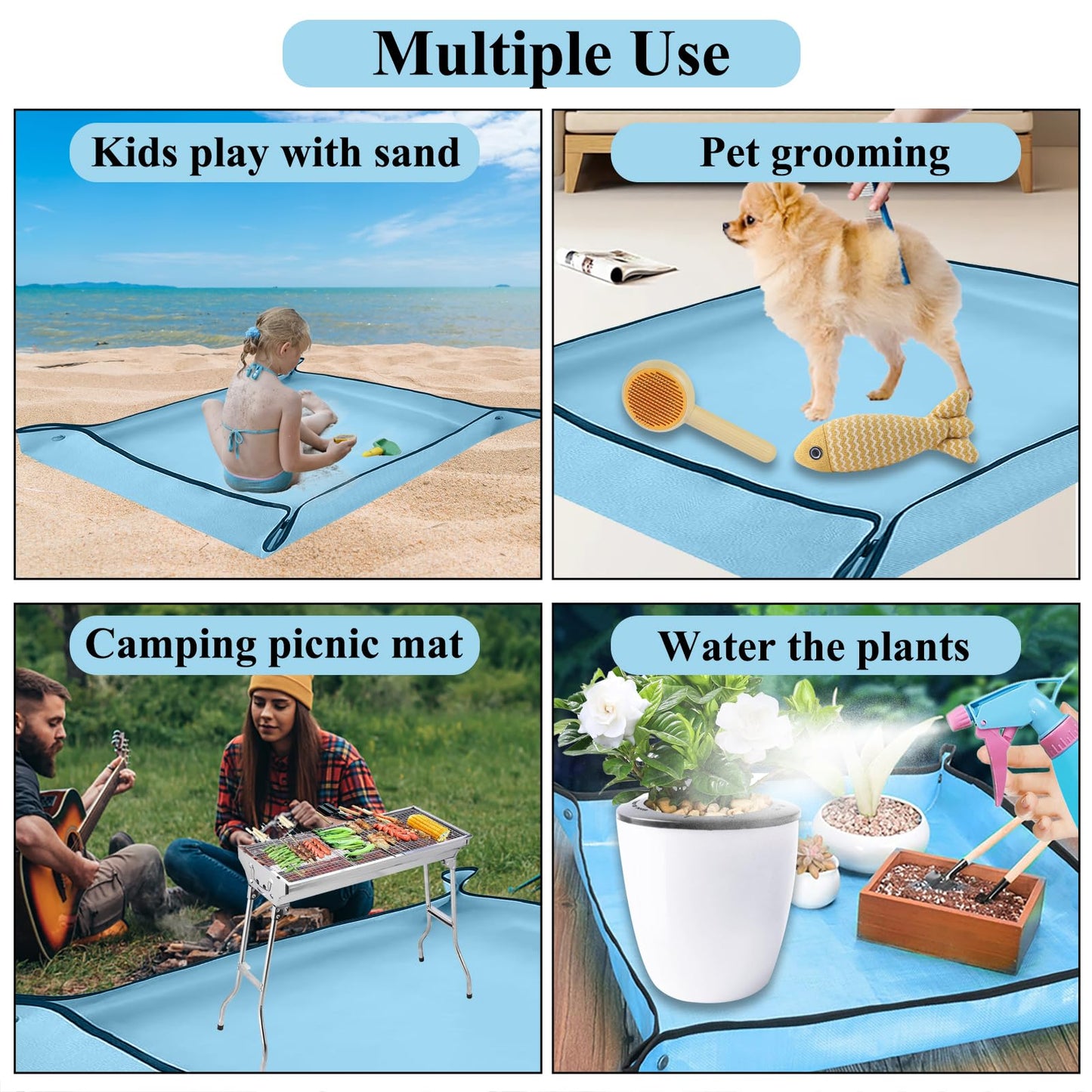 HejVulkan 59" x 39" Extra Large Plant Repotting Mat, Foldable Gardening Mat for Indoor, Transplanting Houseplants, Pot Out, Mix Soil and Mess Control, Gardening Gifts for Women Men Plant Lover(Blue)