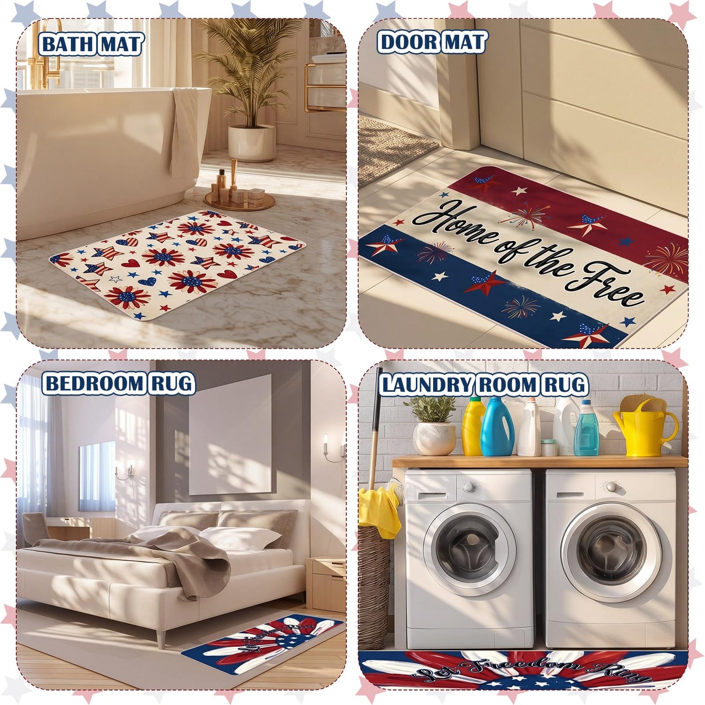 Dunzy 3 Pcs 4th of July Kitchen Rugs Independence Day Patriotic Kitchen Mats American Rugs Non Slip Washable Mats for Floor Home 250th Anniversary Decor, 17 x 30, 17 x 30 and 17 x 47 inch
