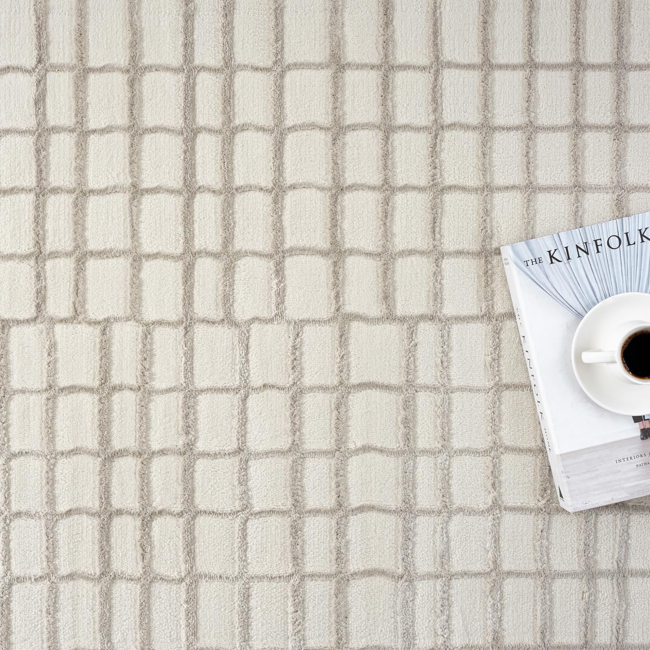Abani Cream Grid Textured Area Rug - 5 x 8' - Chunky, Plush and Soft Washable Carpet - Perfect for Living Room & Bedroom - Plush Deco Collection