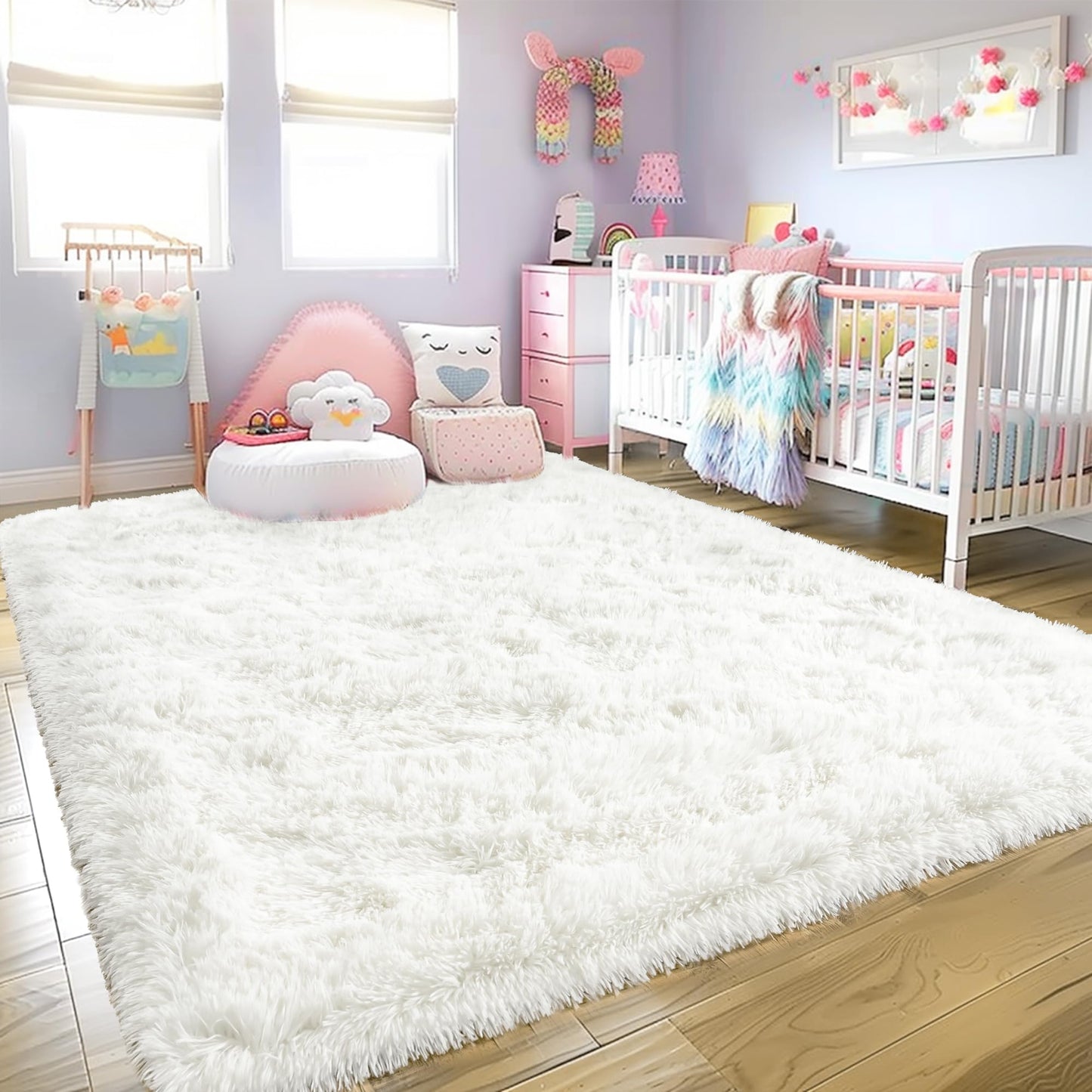 Ultra Fluffy Rug for Living Room Bedroom, 5x7 Fuzzy Large Area Rug for Living Room, Plush Soft Shag Carpet for Girl Boy Kids, Non Slip Rug Modern Indoor Home Decor Aesthetic, Cream White