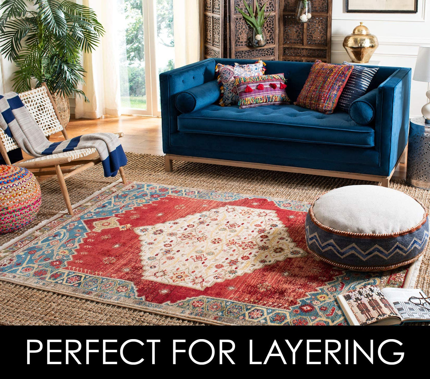 SAFAVIEH Area Rug 6' Square - Natural Fiber Collection - Natural Brown, Handmade Jute, Farmhouse Style, Chunky Textured Thick Pile (NF447A)
