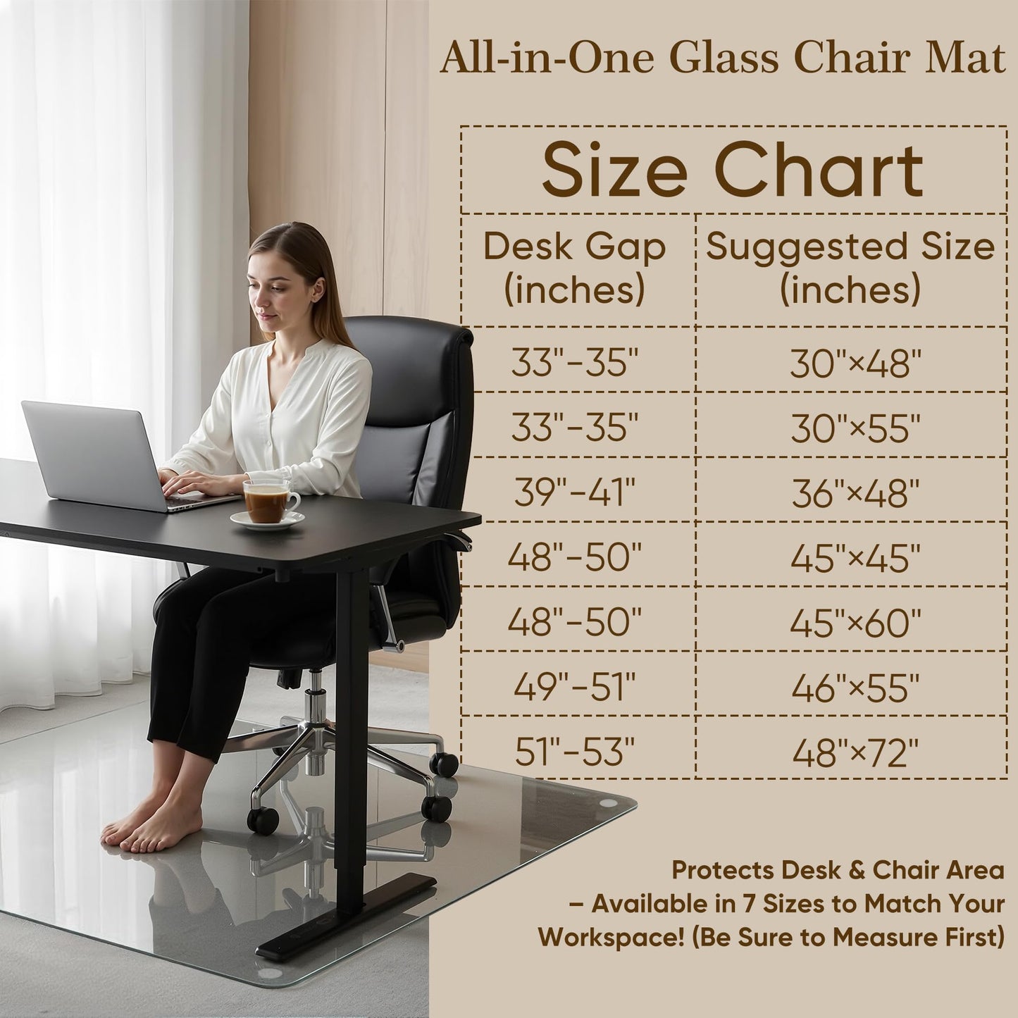 Homsion 30"x55" Tempered Glass Office Chair Mat for Carpet & Hardwood Floor, 1/5" Thick Clear Floor Protector Desk Chair Mat with Rounded and Polished Edges