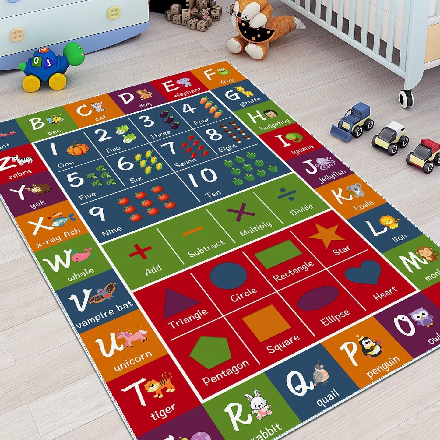 SAMESIEG ABC Educational Area Rug - Alphabets Numbers Fun Kids Game Rug Carpet - Cartoon Pattern Floor Mat Crawling Mat for Children's Room Playroom Bedroom Nursery