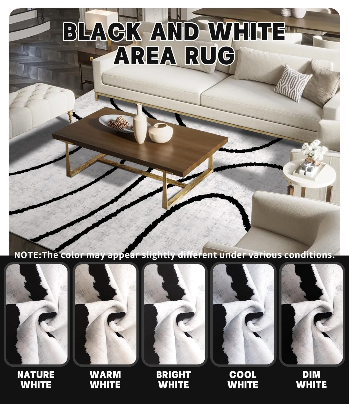 YIHOUSE Black Modern Area Rug 6x9,Abstract Rugs for Bedroom,Black and White Geometric Rug,Minimalist Striped Rug,Dark Washable Area Rugs 5x7 Non Slip Rugs for Living Room,Office
