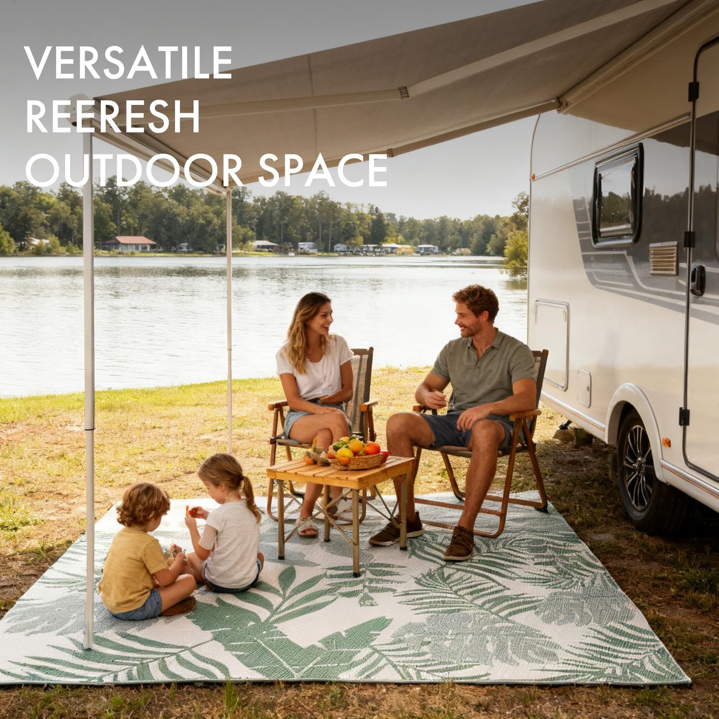olofable Reversible Waterproof Outdoor Rug – Lightweight UV-Resistant Rug for Patio, Camping & Beach (Green Fern Leaves, 5' x 8' (Rectangular))