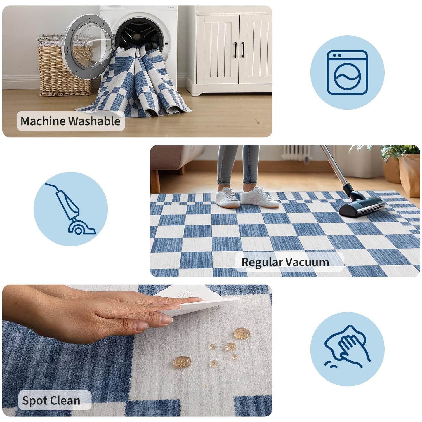 GarveeHome Dark Blue Checkered Rug 5×7 Area Rugs for Living Room,Non-Slip Washable Rug Soft Low-Pile, Neutral Modern Farmhouse Geometric Rugs for Bedroom Dining Room Office