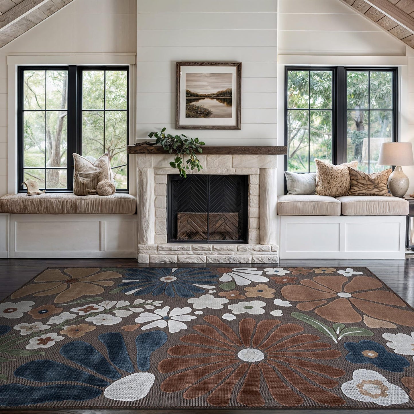 Beverly Rug Outdoor Rug 9x12 Large Modern Floral Tropical Area Rugs for Outdoor and Indoor Patio Easy to Clean Non Shedding Living Room Porch Garden Washable Outside Carpet (9 x 12 Brown)