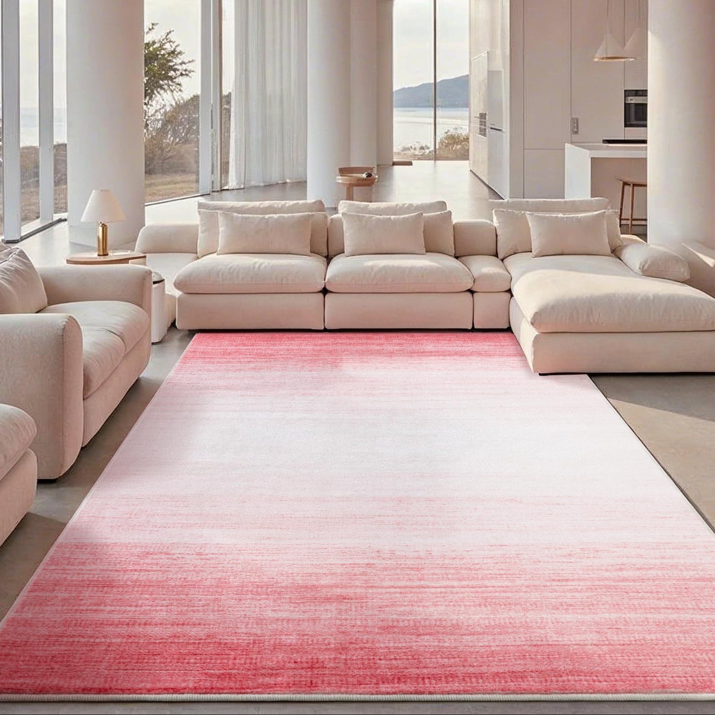 Carvapet Low Profile Area Rug - Washable Pink Ombre 3x5 Modern Carpet, Non Slip TPR Backing Absorbent Dorm Throw Mat for Bedroom Doorway Entryway