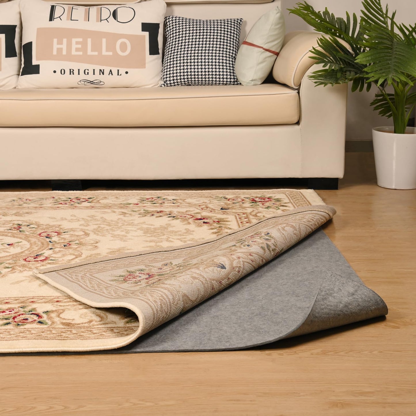 QJHOMO Non Slip Rug Pad 2x4 Feet Carpet Padding, Under Rug Padding Cushioned for Hardwood Floors, Thick Felt Cushion Carpet Pads for Area Rugs Non Skid Backing Runner Rug Mat