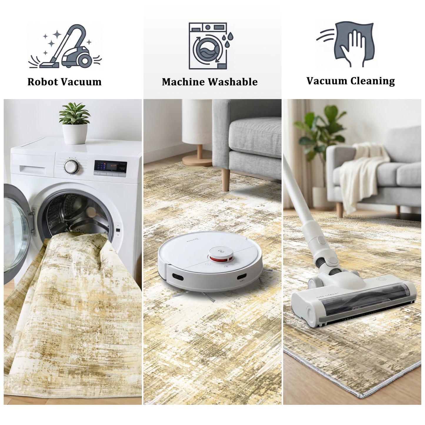 6x9Ft Living Room Rugs Non-Slip Modern Abstract Rug Washable Rugs Carpet for Bedroom Pile Rug for Living Room,Bedroom, Dining Room, Kids Playroom, Home Office Yellow