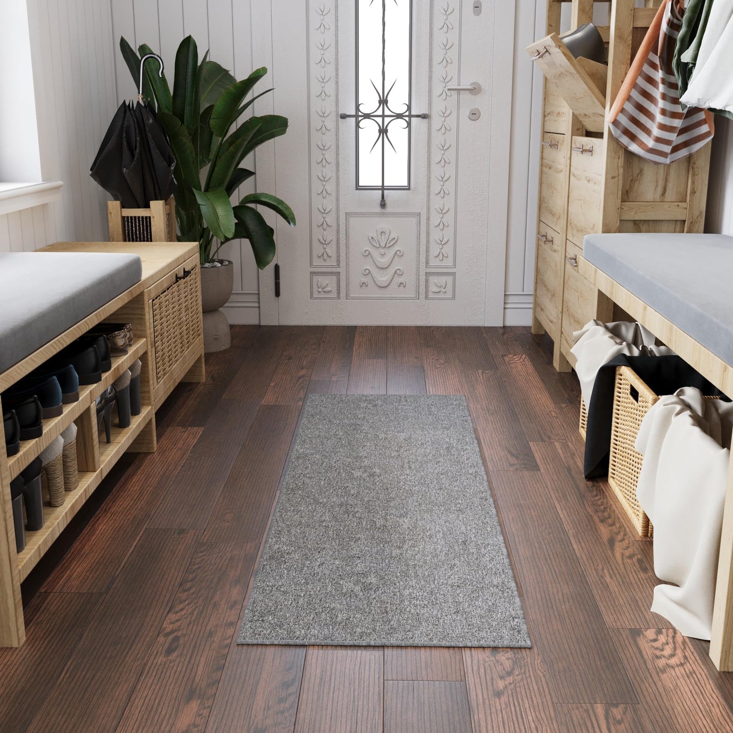 Ottomanson Door Mat Indoor Entryway Runner Rug – Non-Slip Durable Low-Pile Runner with Stain-Resistant Surface, 20" x 59", Gray