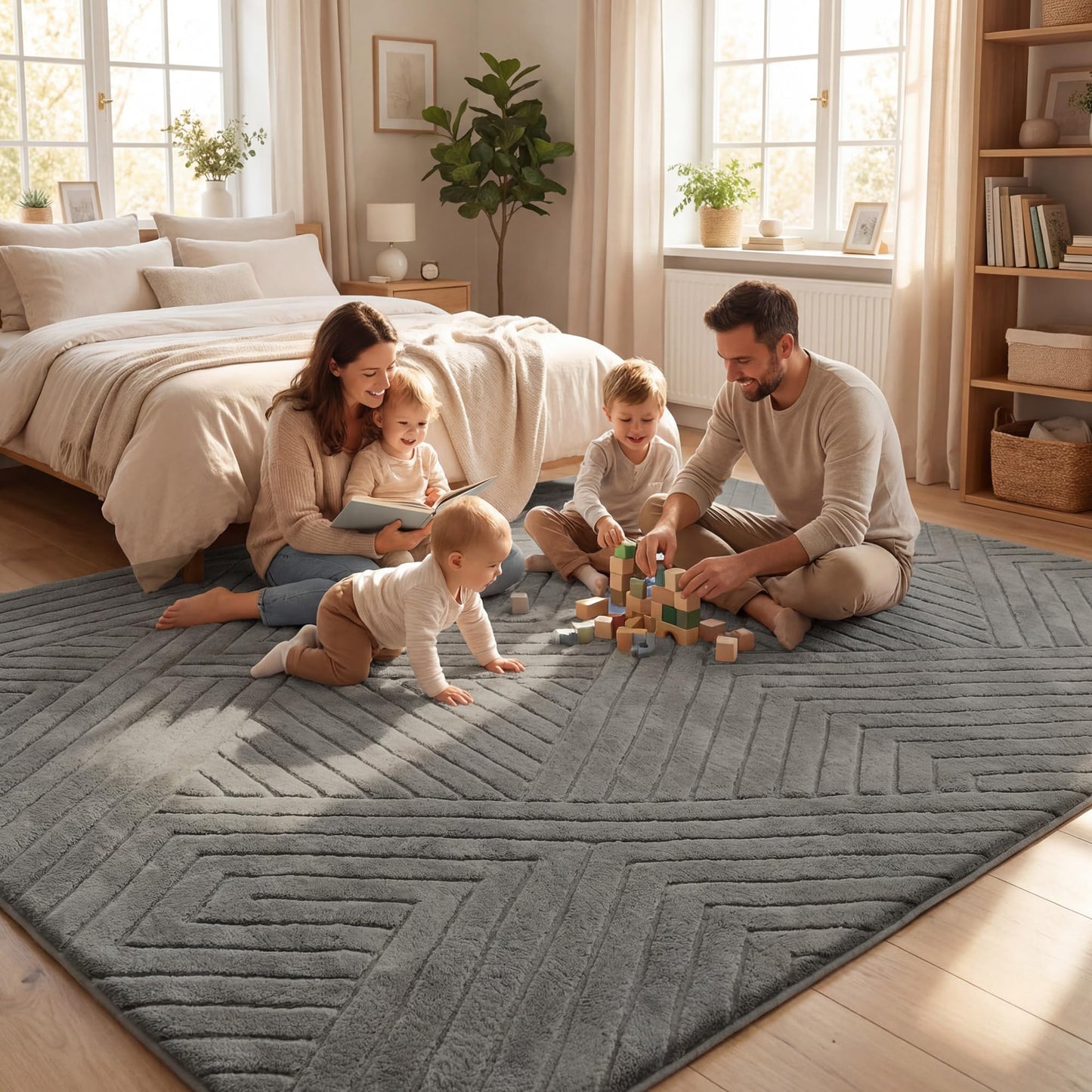 Baby Play Mat for Floor 1.3" Thick Soft Floor Play Mats for Toddler Infant Kids Crawling, 59"x 79" Nursery Mat Bedroom Living Room Waterproof Easy Care Non-Slip (Light Grey)