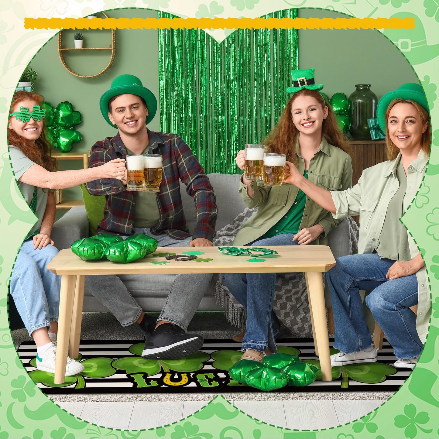 Drydiet 3 Pcs St Patricks Day Kitchen Rugs and Mats Set Shamrocks Non Slip Rug Waterproof Floor Mat for Irish Saint Patricks Day Home Bar Office Bathroom Party Decor