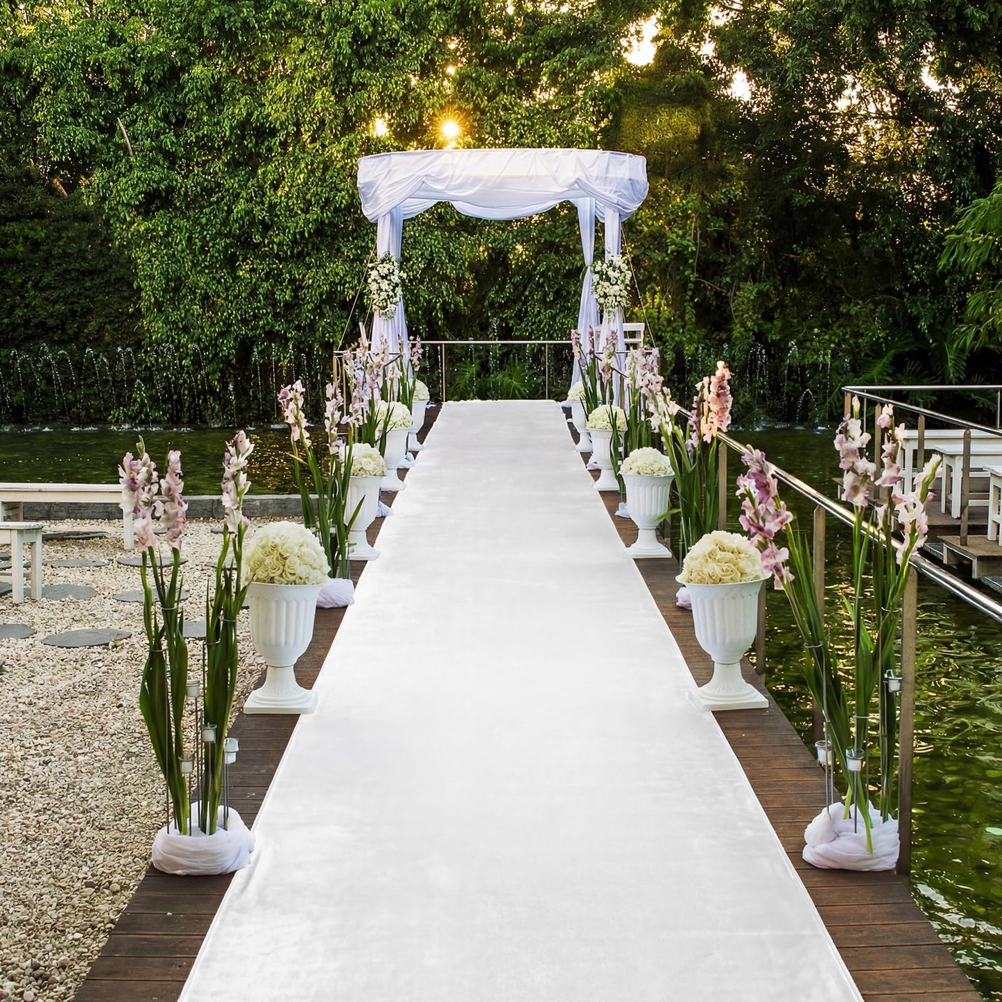 Breling White Wedding Aisle Runner 2.5ft x 30ft Outdoor Velvet Aisle Runner for Wedding Ceremony with Carpet Tapes Velvet Fabric Floor Rugs Accessories for Birthday Party Events Bridal Walkway Rug