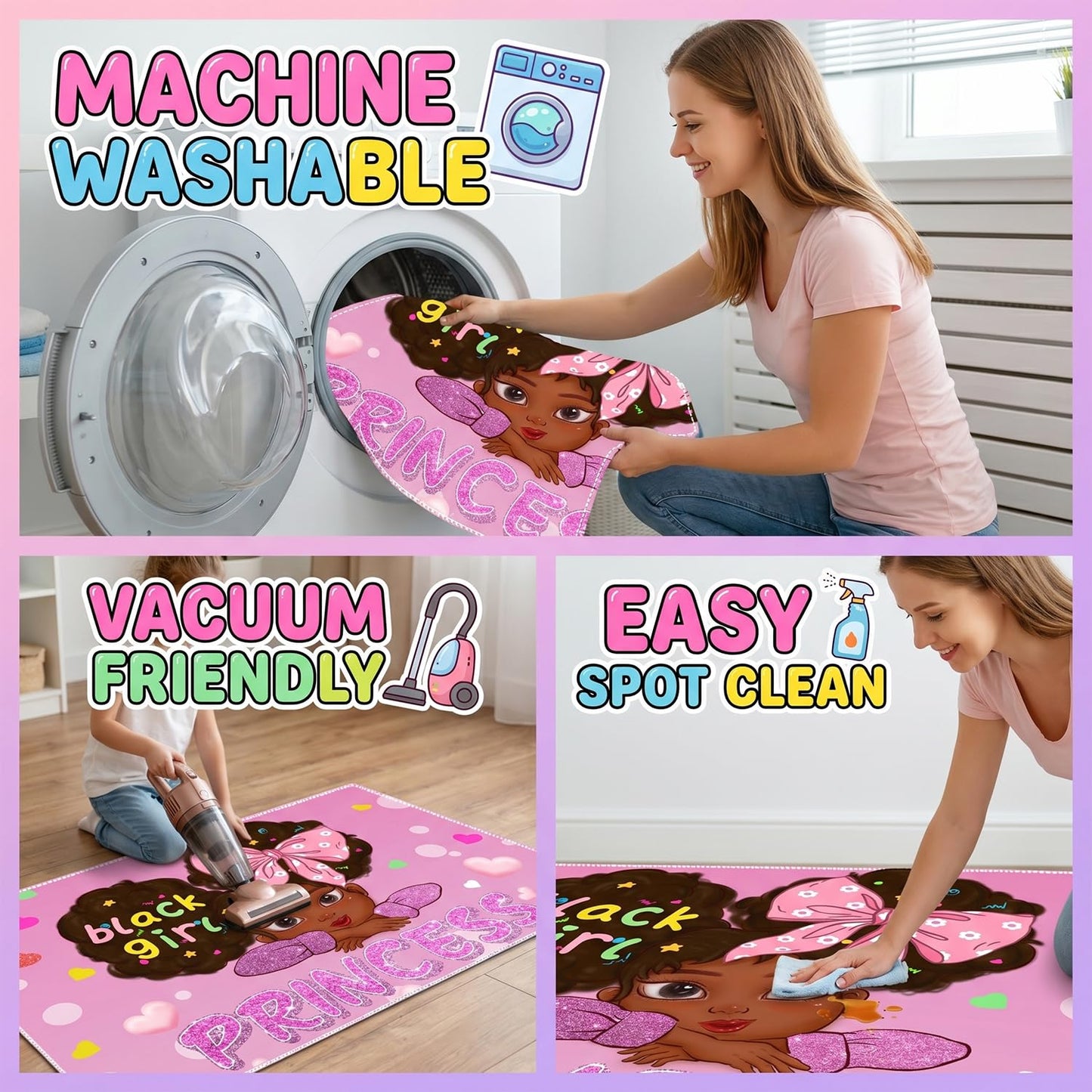 African American Rugs for Girls Black Girls Room Decor Rugs Princess Room DecorCarpet for Kids Bedroom Kids Carpet for Bedroom Teen Living Room Soft Floor Mats, Pink, 2'6''×4'