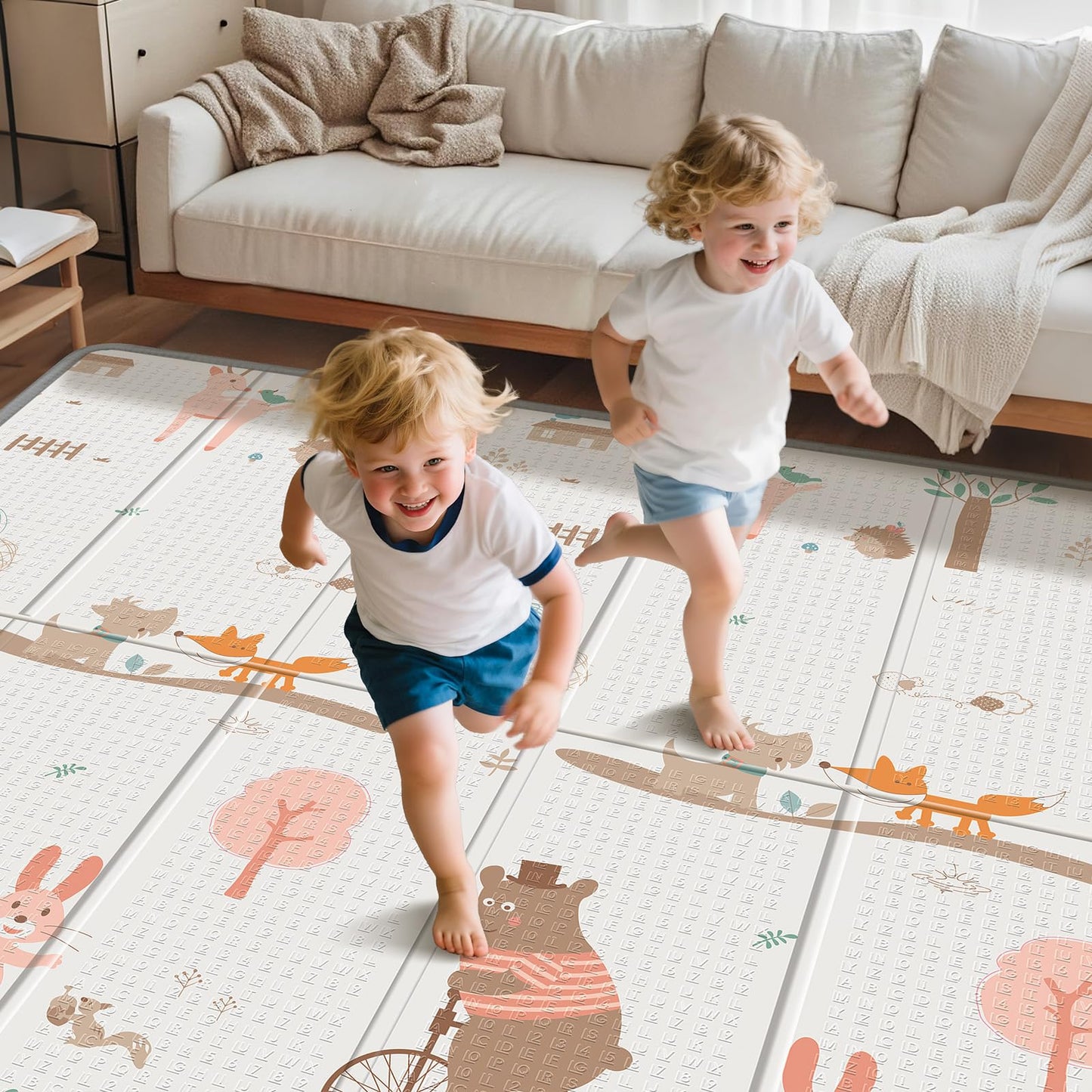 Foldable Baby Play Mat for Floor, PIGLOG 79x71 Extra Large Crawiling Play Mat for Babies, Waterproof & Portable Tummy Time and Non-Toxic Soft Foam Playmat for Infants, Toddlers, Bear