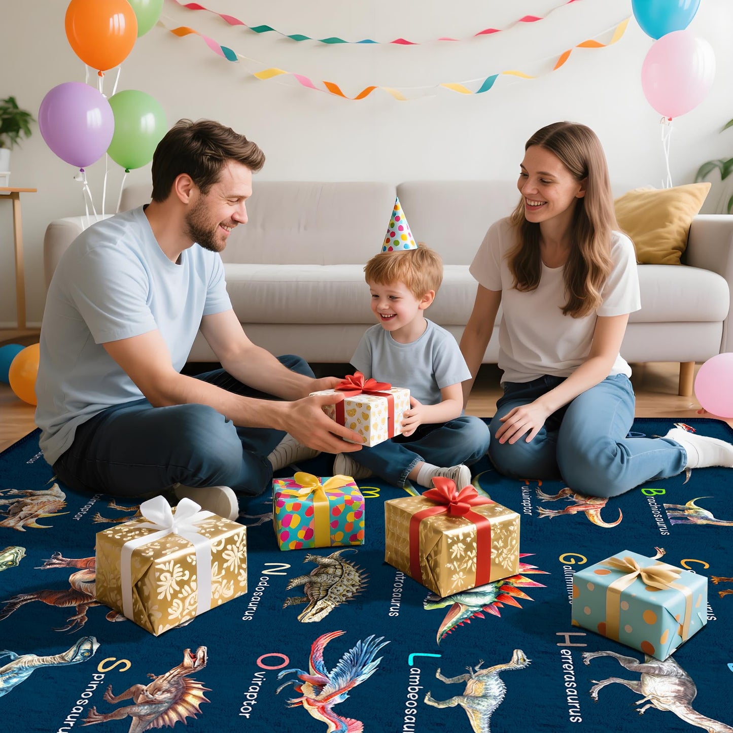 Kids Rugs for Playroom,5x7 Feet Educational Rugs for Learn The ABC Alphabet, Dinosaur Rugs for Boys Bedroom, Soft Machine Washable Non-Slip Carpet for Kids Room, Nursery, Classroom