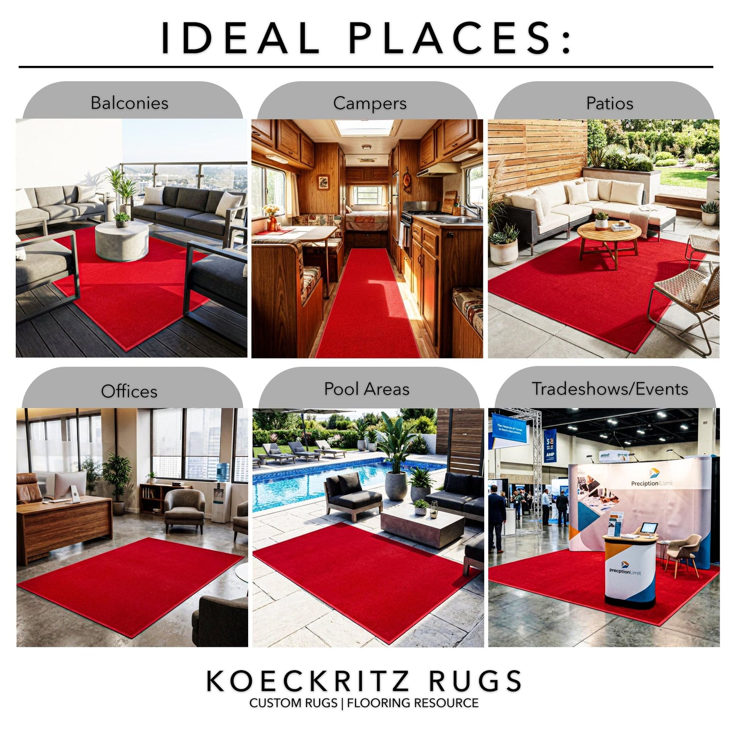 KOECKRITZ Valdosta Indoor Outdoor Rug 4' x 8' UV Resistant Olefin Carpet, Lightweight 3/16" Thick Rug for Patio, Deck, Porch, Balcony, Gazebo or Dock - Bright Red