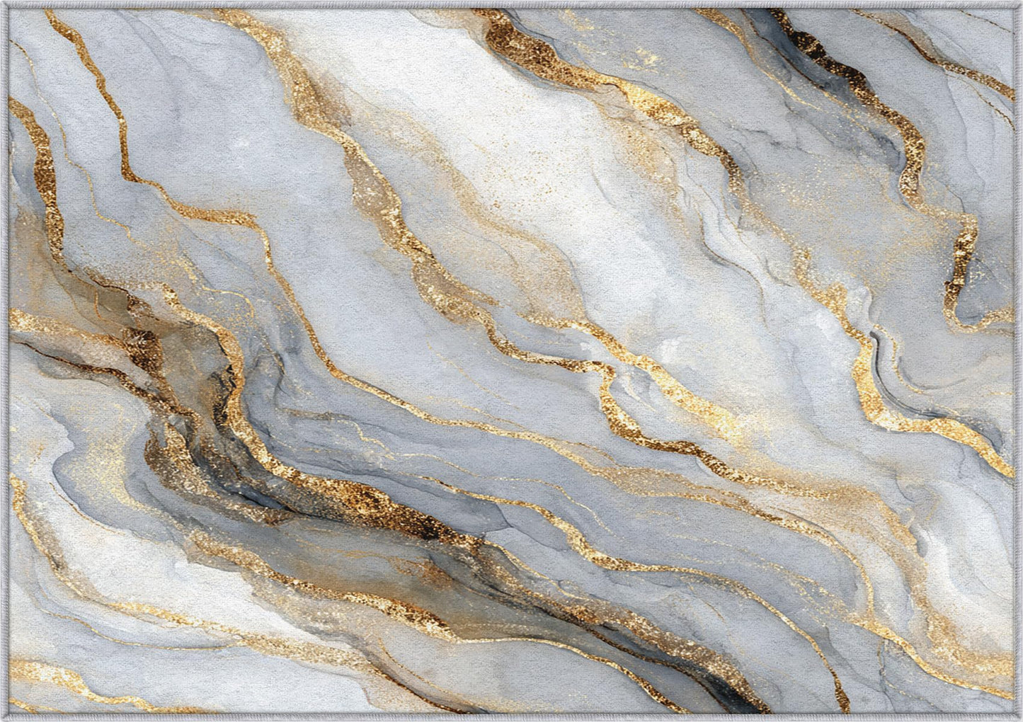 Marble Rug 3x5, Grey Gold Area Rugs for Living Room Bedroom Kitchen, Marble Home Decor Carpet, Washable, Non Slip, Soft, Low Pile