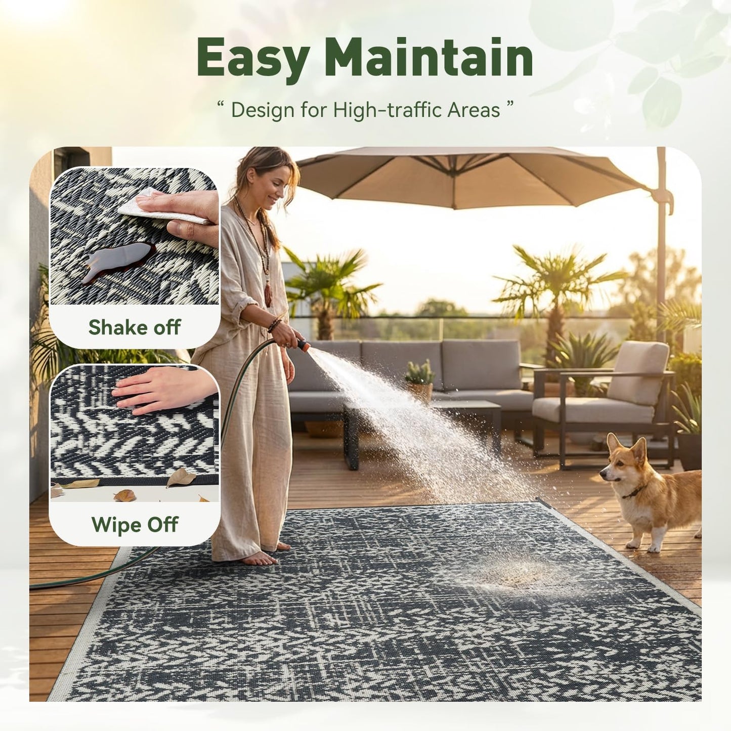 MontVoo Outdoor Rug Waterproof-Patio Rug Mat 5x8 Outdoor RV Camping Picnic Beach Mat Plastic Straw Rugs Outside Outdoor Area Rugs for Balcony Deck Backyard Grey