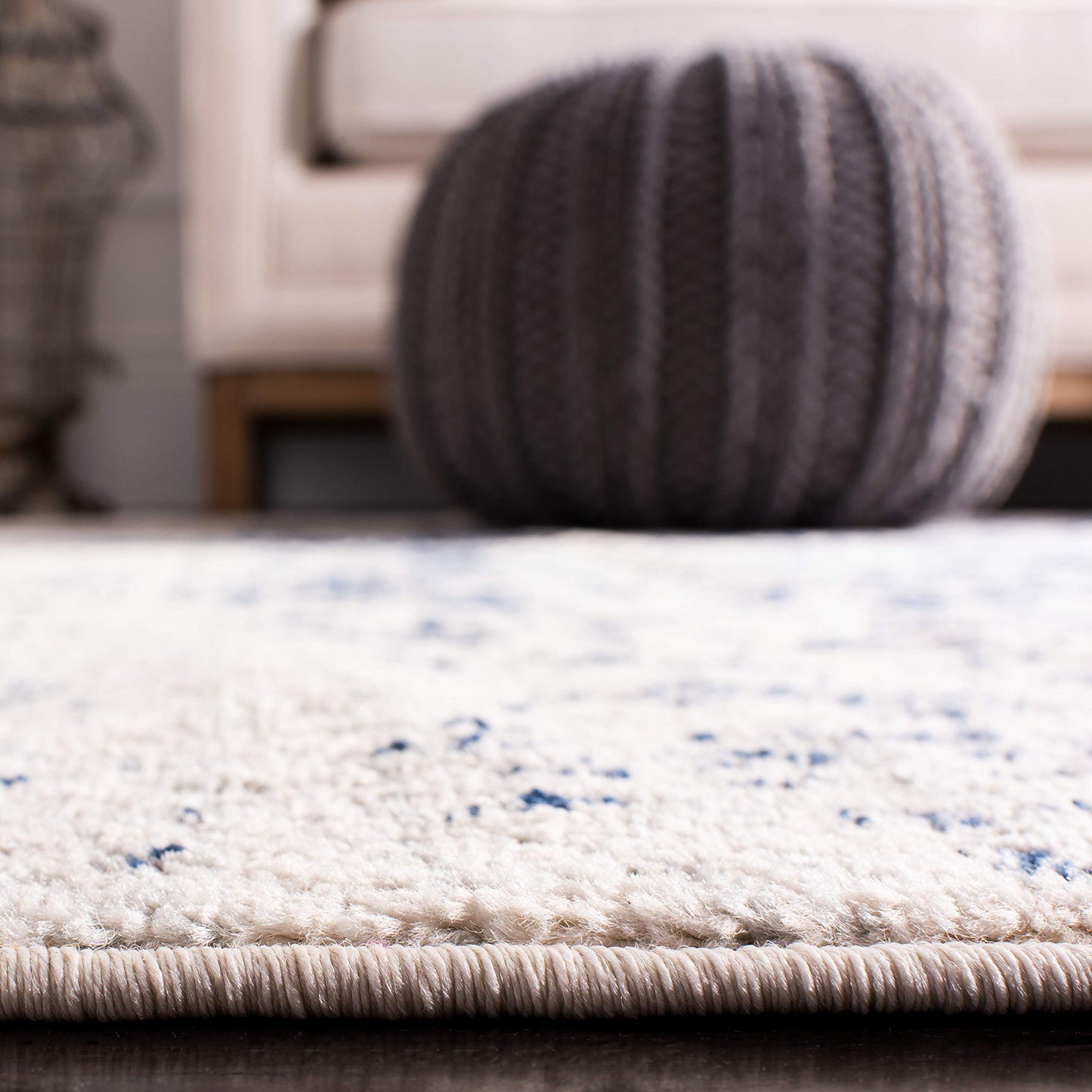SAFAVIEH Madison Collection Area Rug - 10' Square, Cream & Navy, Snowflake Medallion Distressed Design, Non-Shedding & Easy Care, Ideal for High Traffic Areas in Living Room, Bedroom (MAD603D)