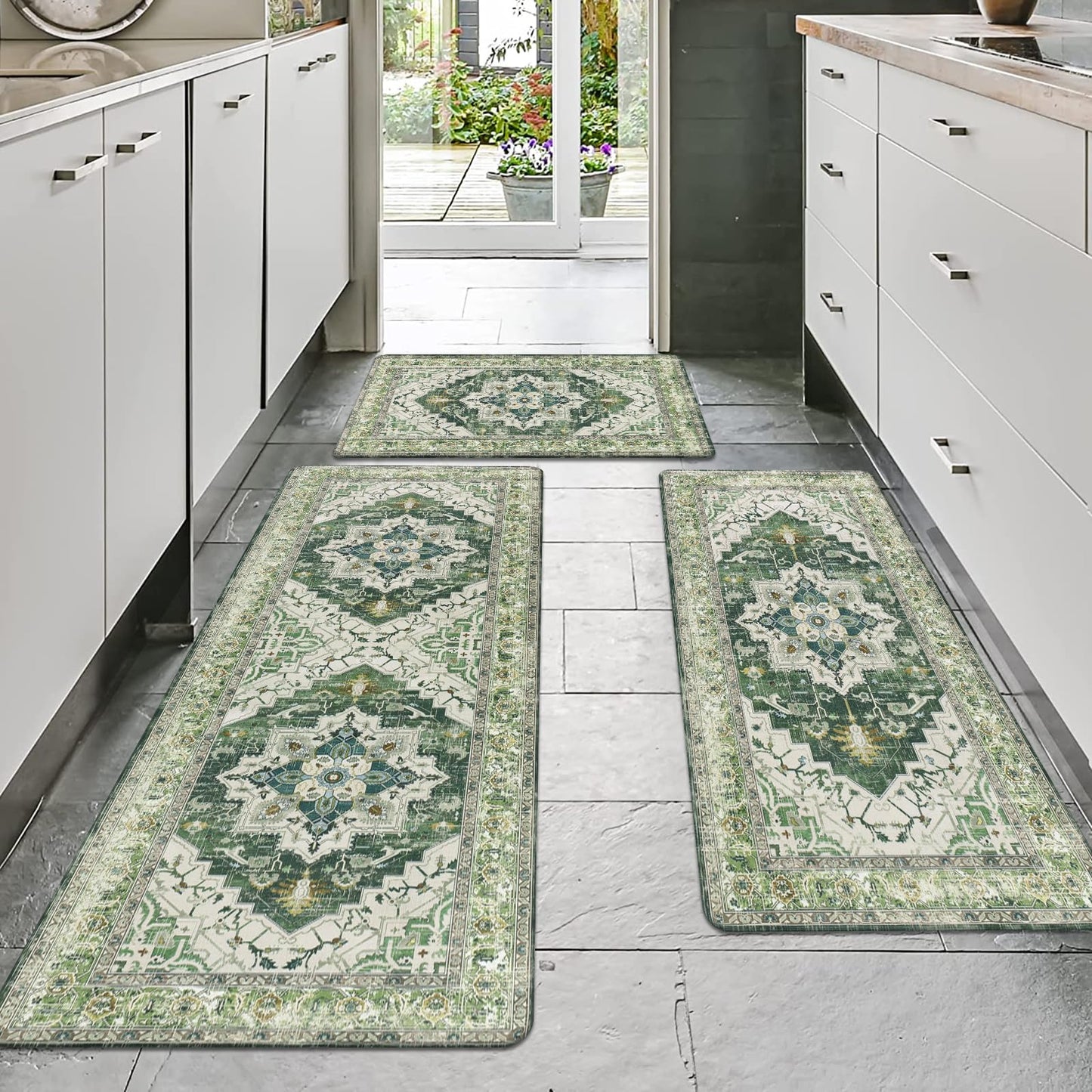MJIAHOMDEC Cushioned Kitchen Rug Sets 3 Piece Anti Fatigue Mats for Floor Non Slip Waterproof Comfort Standing Mat Runner for Home Office, Sink, Laundry