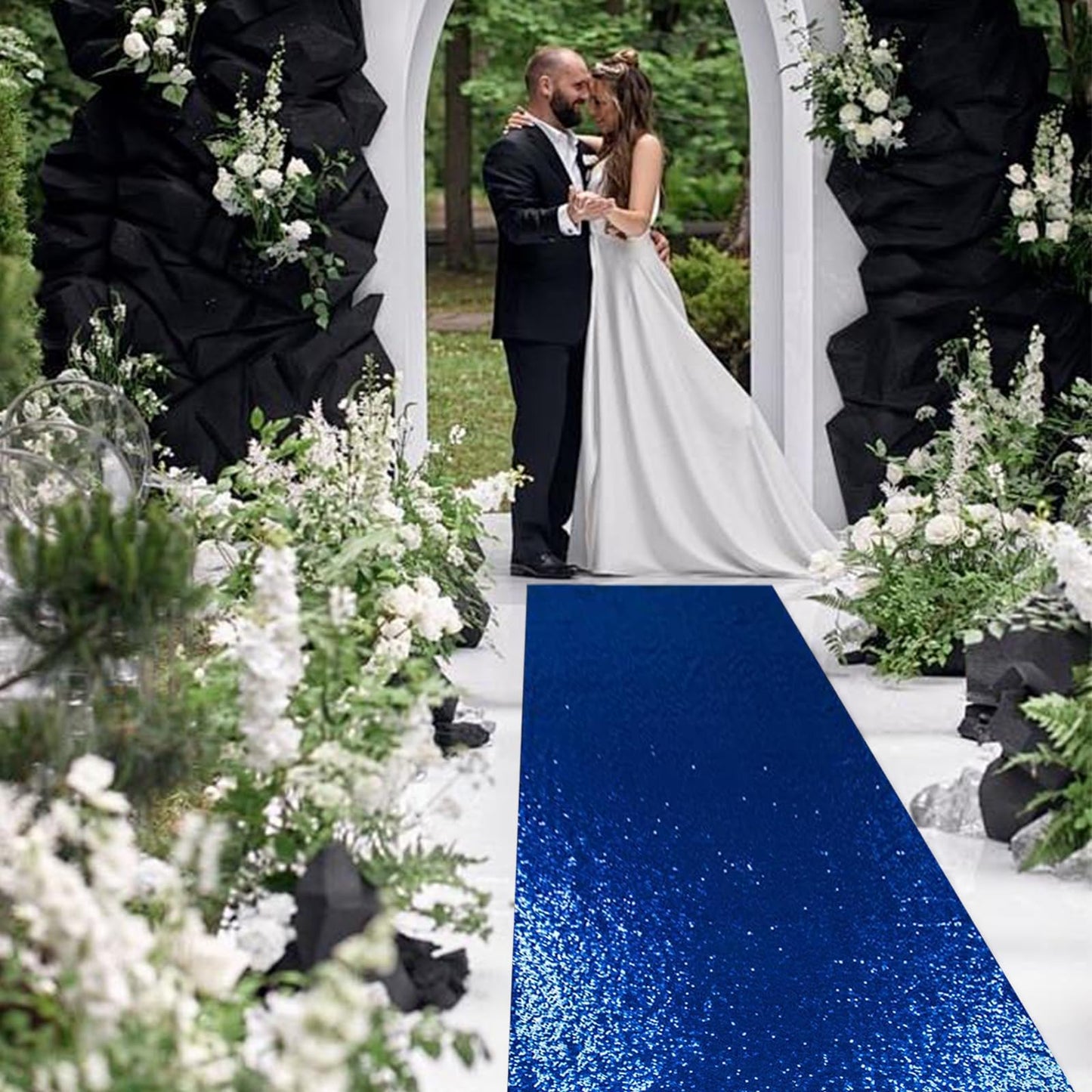 PartyDelight Wedding Aisle Runner Navy Blue Sequin Carpet Sparkly Rug for Ceremony Indoor Outdoor Engagement Decoration 2FTx15FT