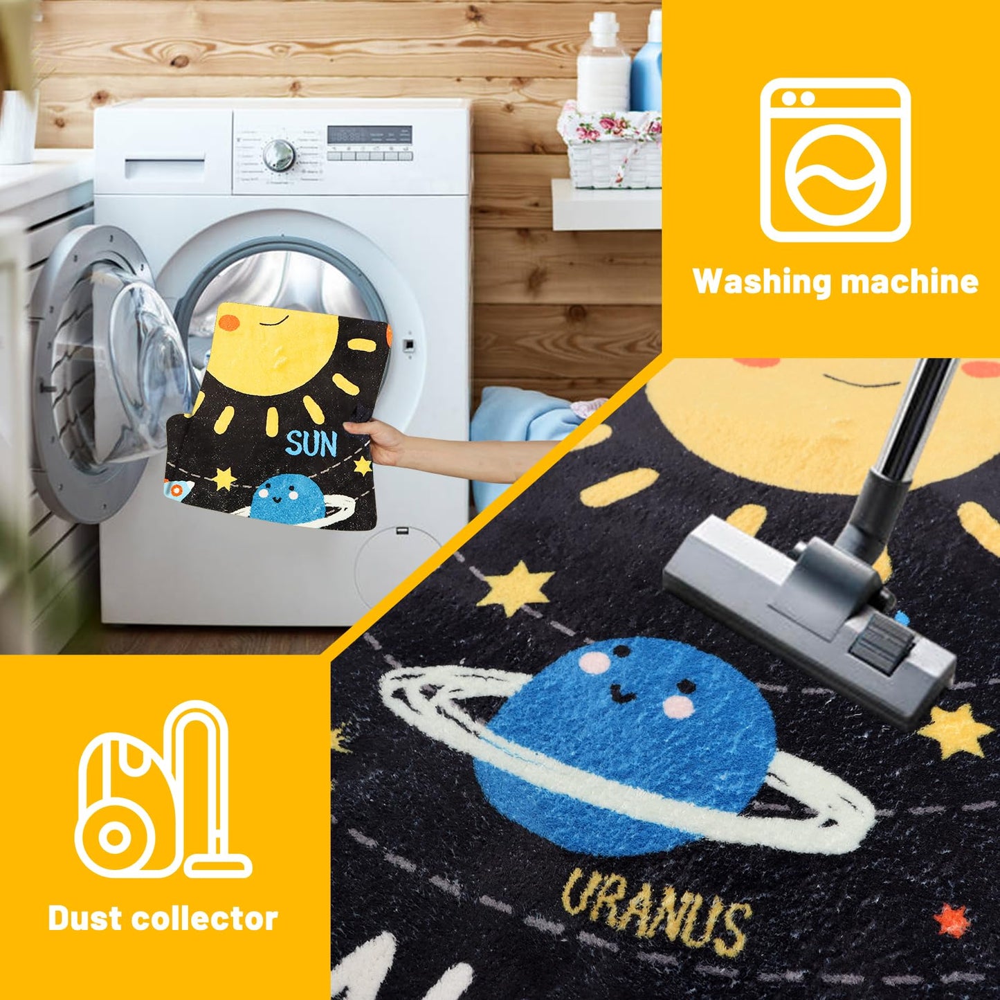 Outer Space Kids Rug,3'3" x 4'11" ABC Alphabet Educational Kids Rugs for Playroom,Non Slip Solar System Galaxy Planets Playroom Rug,Washable Area Rug Carpet for Classroom Kid Room Decor(for Age 2+)