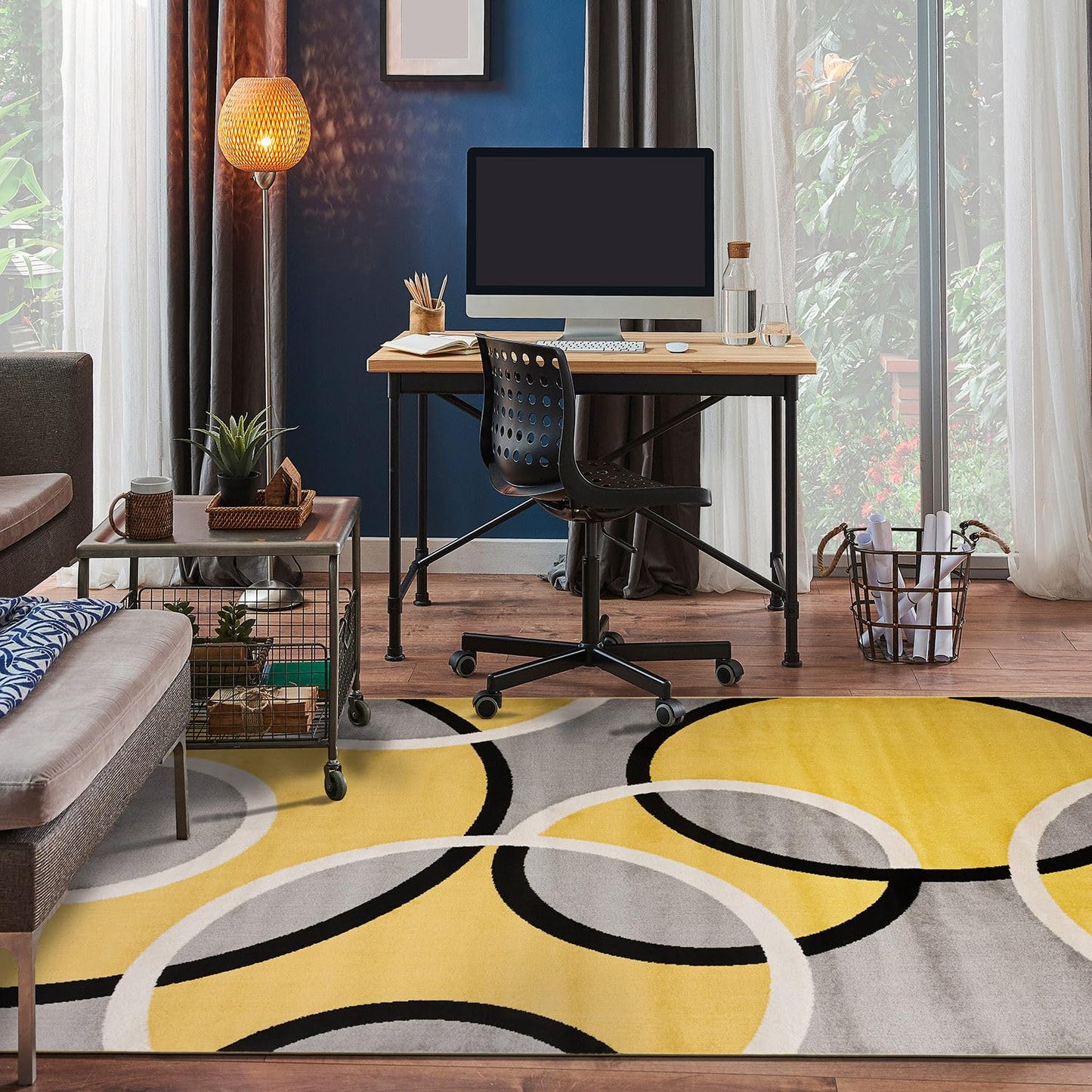 Rugshop Contemporary Abstract Circles Area Rug, Fade-Resistant Carpet for Living Room, Bedroom, or Home Office, Yellow, 5'3" x 7'3"