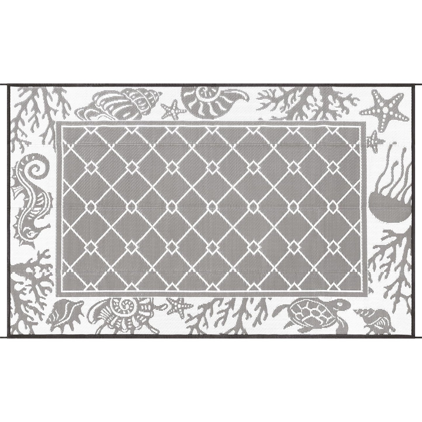 Vaukki Reversible Rugs, Plastic Straw Outdoor Doormat, Fade Resistant Plastic Outdoor Patio Mat, Lightweight Ocean Area Carpet for Patio, RV, Camping, Beach, Deck, Backyard and Picnic (Grey, 5'x8')