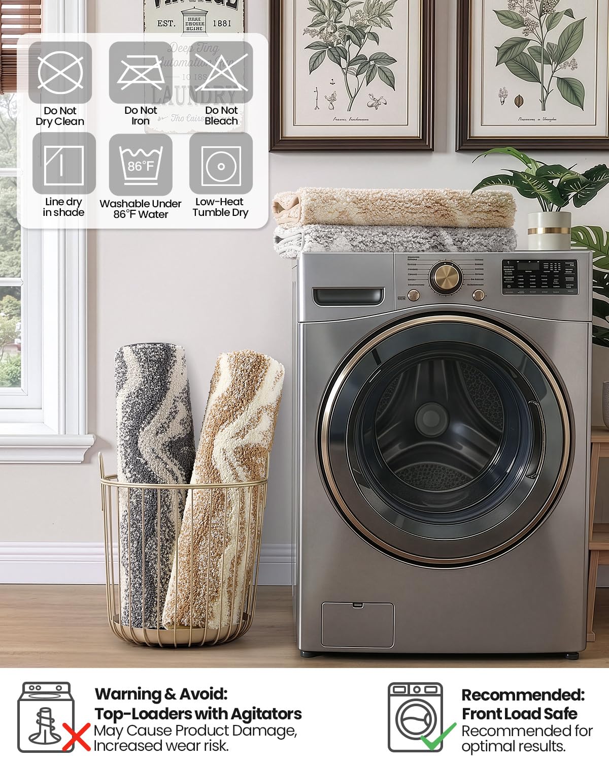 DEXI Bathroom Rug Mat 30x17, Soft and Absorbent Marble Bath Mat, Non Slip Machine Washable Bath Rugs for Shower Floor, Tub, Sink, Beige