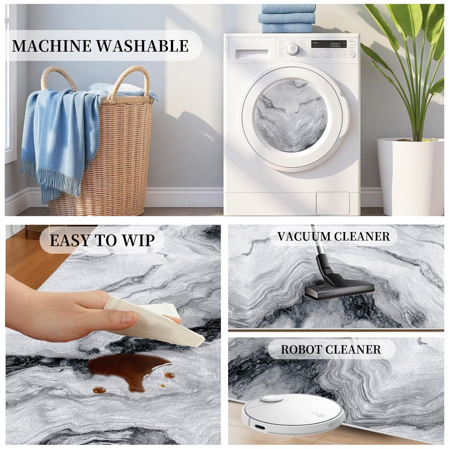 Marble Swirl Runner Rug Non Slip, Minimalist Gray White Carpet Runners for Hallway 2x8 ft, Modern Abstract Marble Throw Rugs Washable Kitchen Rug Floor Mat Rugs for Bathroom Laundry Room Entryway