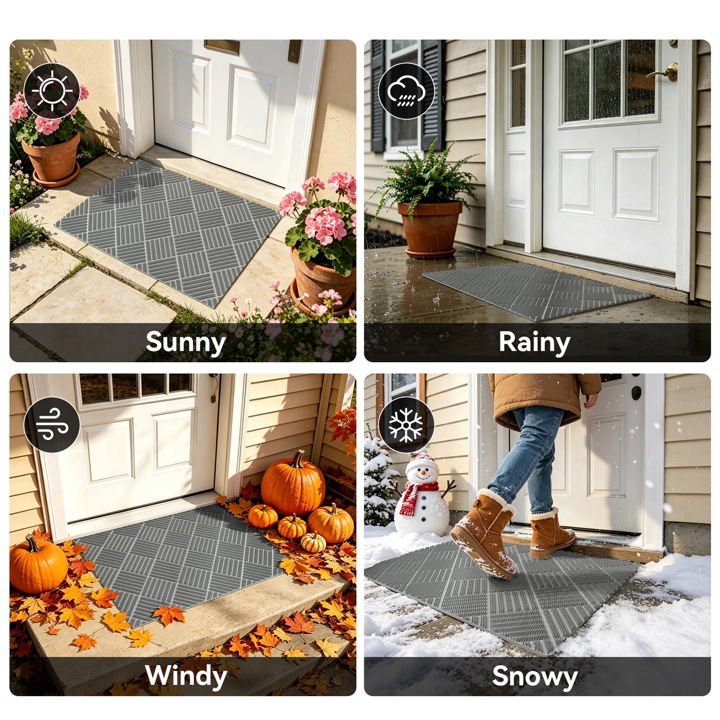 Front Door Mat Outside Entrance 31x47, Heavy Duty Non Slip, Outdoor Floor Mats Welcome Floor Doormat, Dirt Waterproof Exterior Entry Mats All Weather for Patio Entryway Kitchen Industral Bar Grey