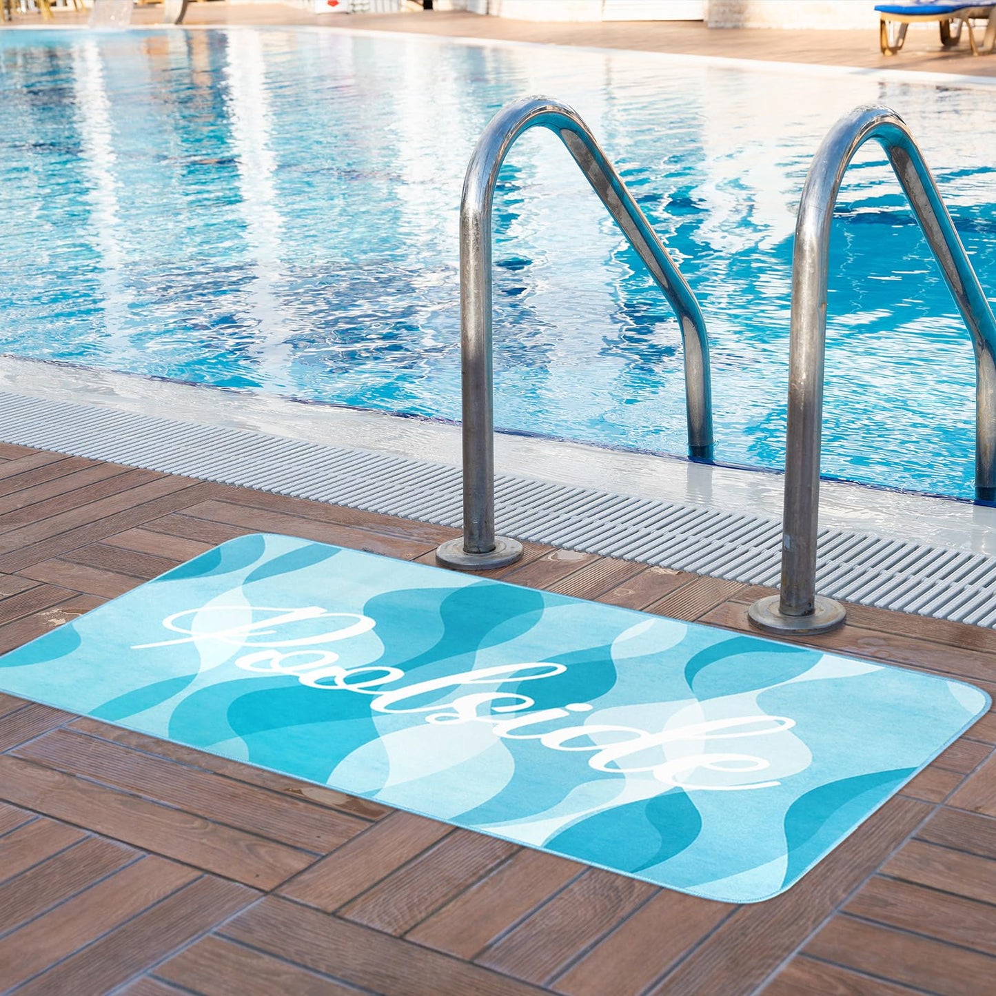 Jenaai 24" X 48" Poolside Mat Outdoor Rug, Non Slip Waterproof Rubber Mat for Deck, Edge of Pool, Patio, Beach, Summer Outside Swimming Decorative (Waves)
