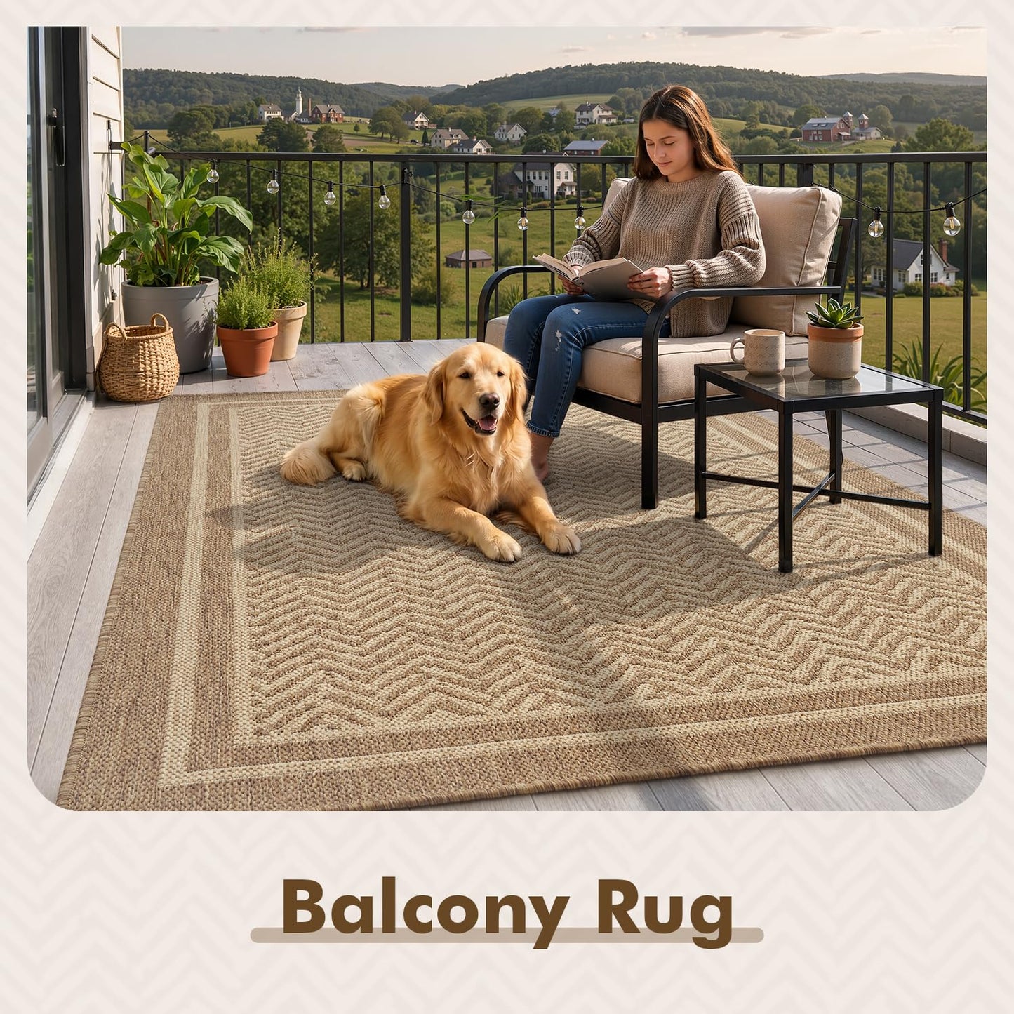 MontVoo-Outdoor Rug-Patio Rug 5x7 Polypropylene Indoor Outdoor Rugs Outdoor Carpet for Patio Deck Balcony Porch, Textured Weave, Durable for High Traffic, Fade-Resistant, Boho Farmhouse Neutral Brown