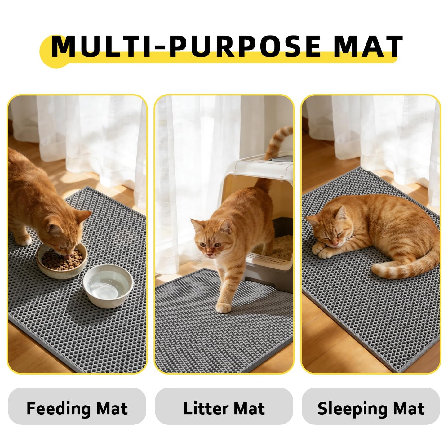 Kaxionage Cat Litter Mat, 30"X24" Large Double Layer Litter Trapping Mat, Waterproof/Urineproof, Easy to Clean Kitty Litter Mats for Floor, Scatter Control (Grey-2Pack)