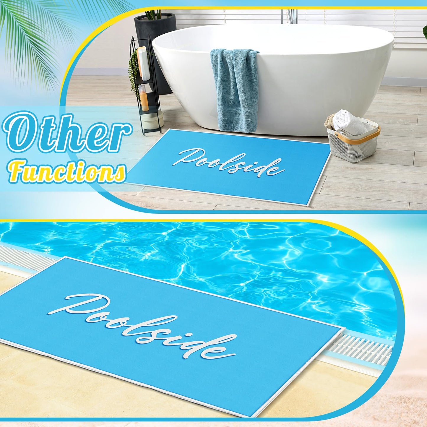 Nuanchu 24" x 48" Poolside Mat for Edge of Pool Non Slip Pool Mat for Floor Deck Entrance Rug Outdoor Waterproof Poolside Must Have Accessories for Summer Indoor Beach Lakehouse (Classic, Blue)