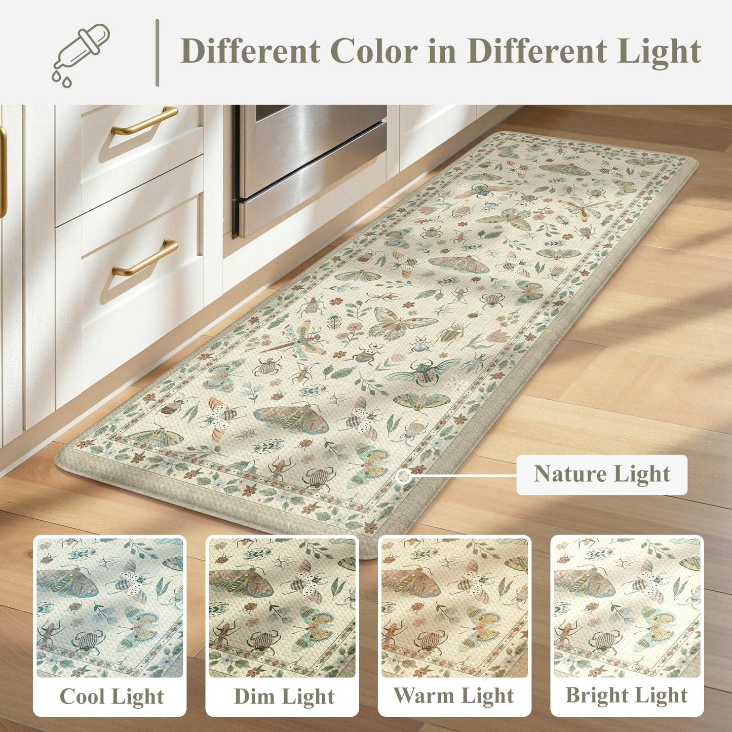 LEEVAN Anti Fatigue Mats for Kitchen Floor Non-Slip, Cushioned Kitchen Mats for Floor 2 Piece, Tan Memory Foam Kitchen Mat Set, Waterproof Ergonomic Standing Mat for Bar, Office,Desk, Laundry