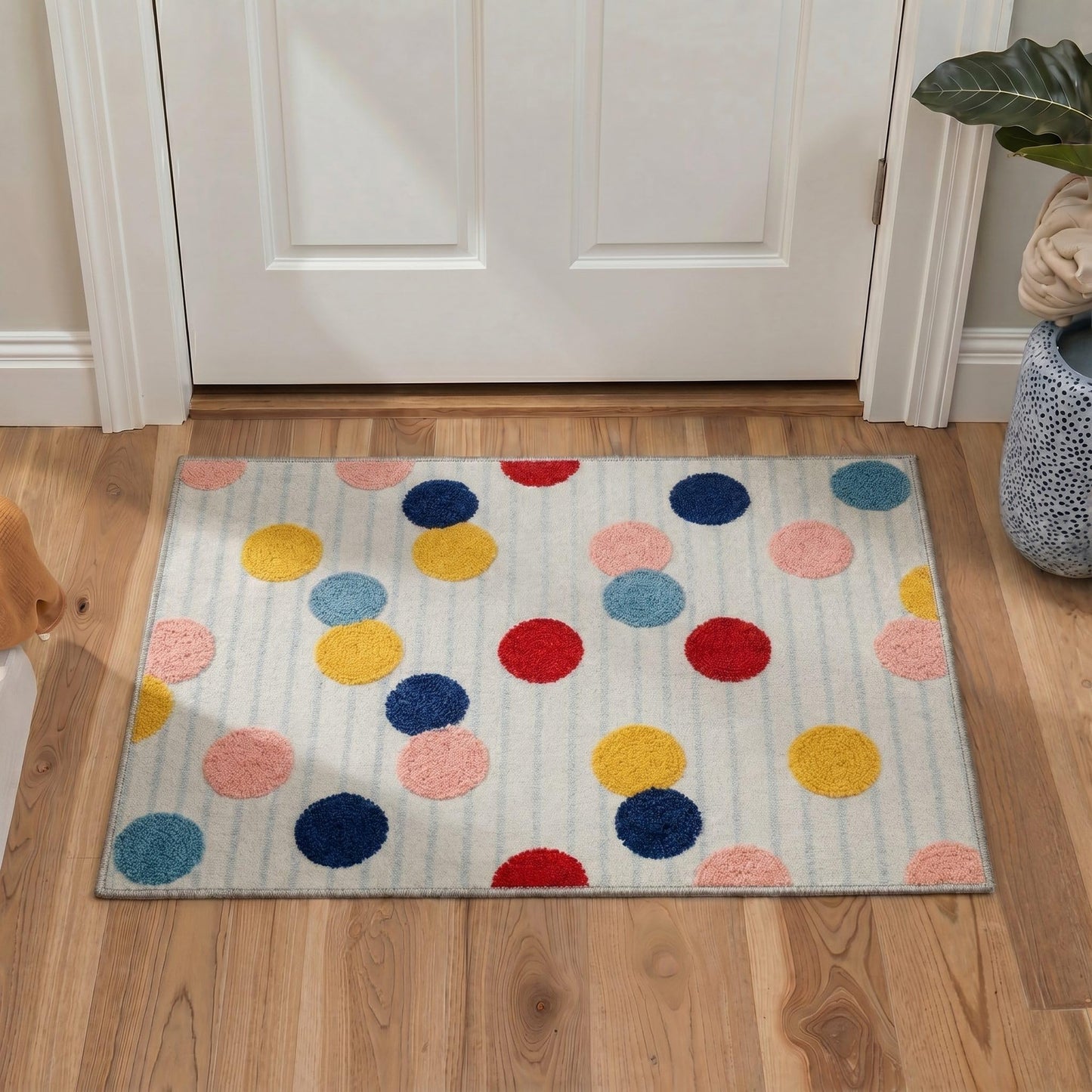 BEIMO 5X7 Area Rugs Minimalist Polka Dots Rug, Low Pile Non Slip Machine Washable Indoor Rug for Living Room Bedroom Dining Room Home Office, OffWhite