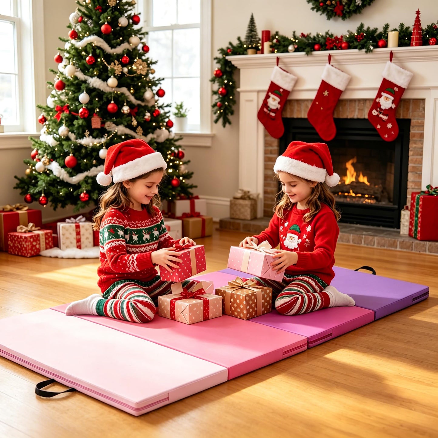 Oneofics Gymnastics Mat, 3'x6'x2'' Thick 4-Panel Folding Kids' Gymnastic Tumbling Mat for Home Gym Exercise & Play