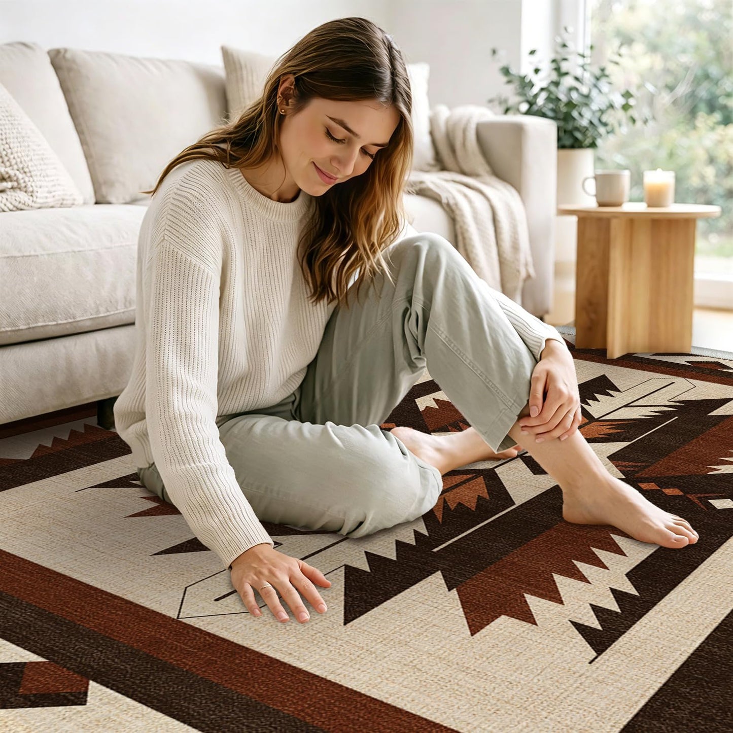 Cryvera 3x5 Western Aztec Area Rug for Bedroom Entryway Hallway Southwestern Rustic Rug Machine Washable Non-Slip Carpet for Bathroom Kitchen Bedside Dining Room